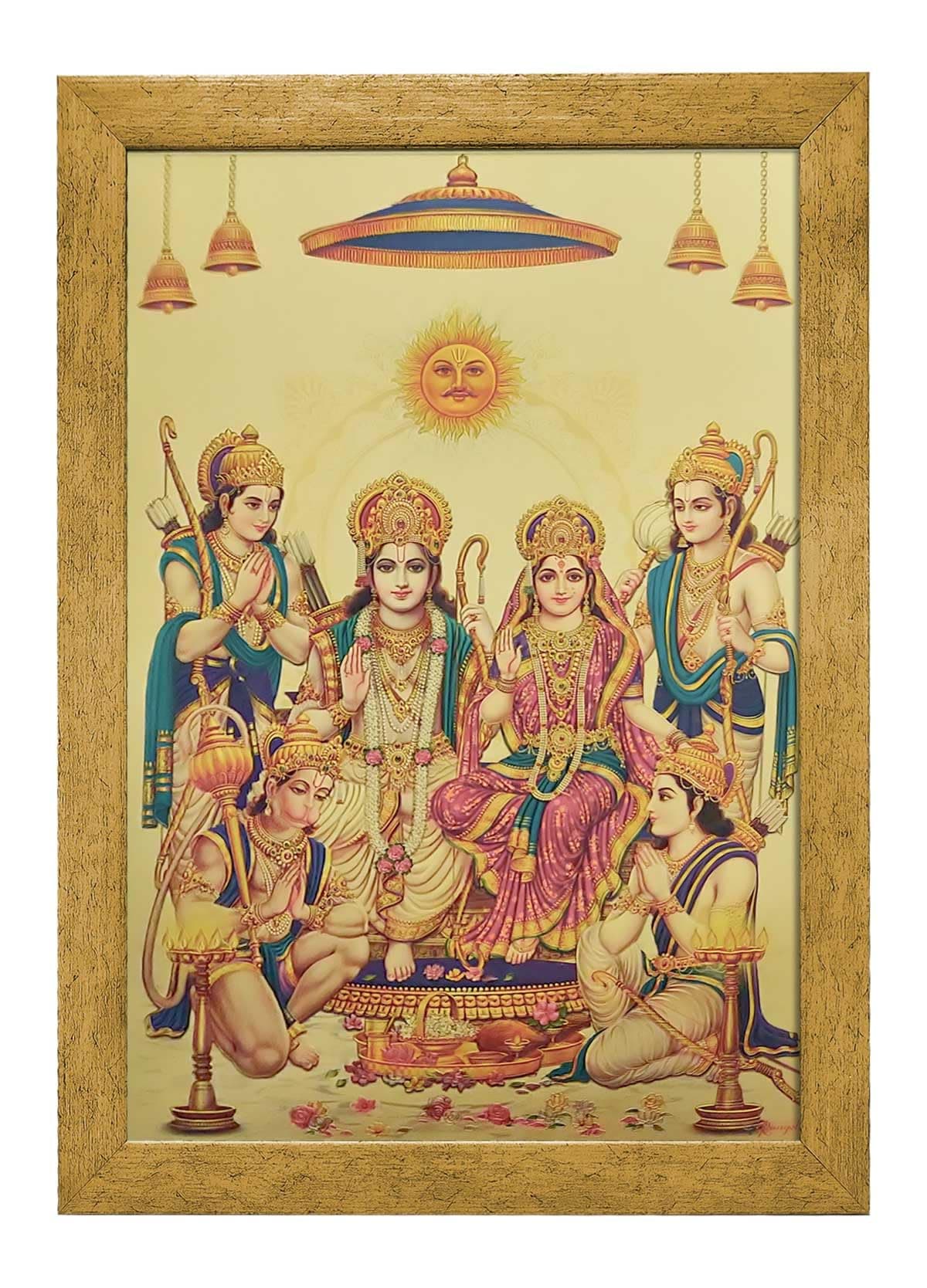 ArtX God Ram Sita Laxman Hanuman Darbar Photo Frame, Multicolor, 32 X 23.5 CMS, Set of 1