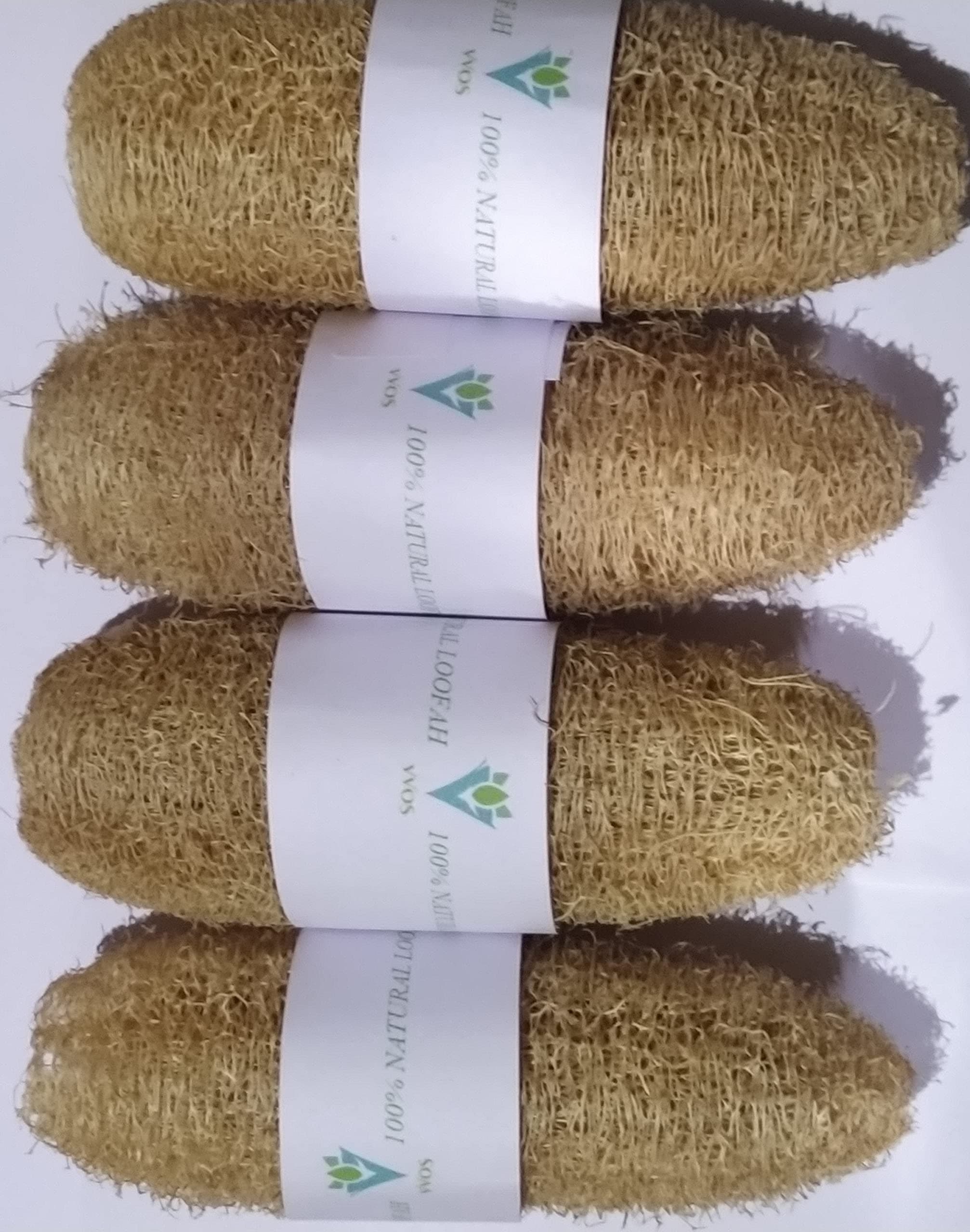 VVOS® Natural Loofah Pack of 4 (13cm to 20cm) | Eco-Friendly Bath Sponge | Organic Exfoliating Scrubber for Men and Women