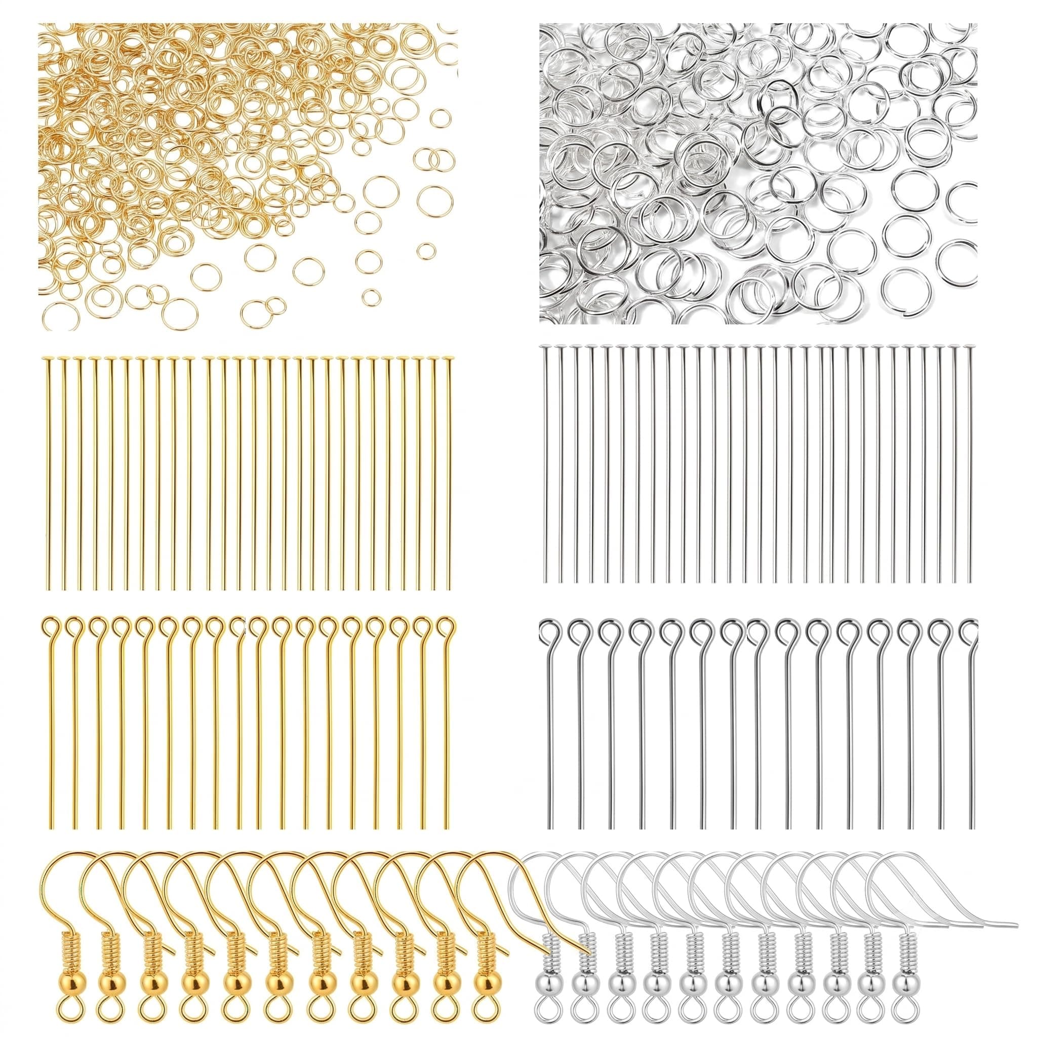 Dhruv Crafts 200 Pcs Jewellery Making Kit – Jump Rings, Head Pins, Eye Pins & Earring Hooks (Gold & Silver) for DIY Necklace, Bracelet & Craft Making