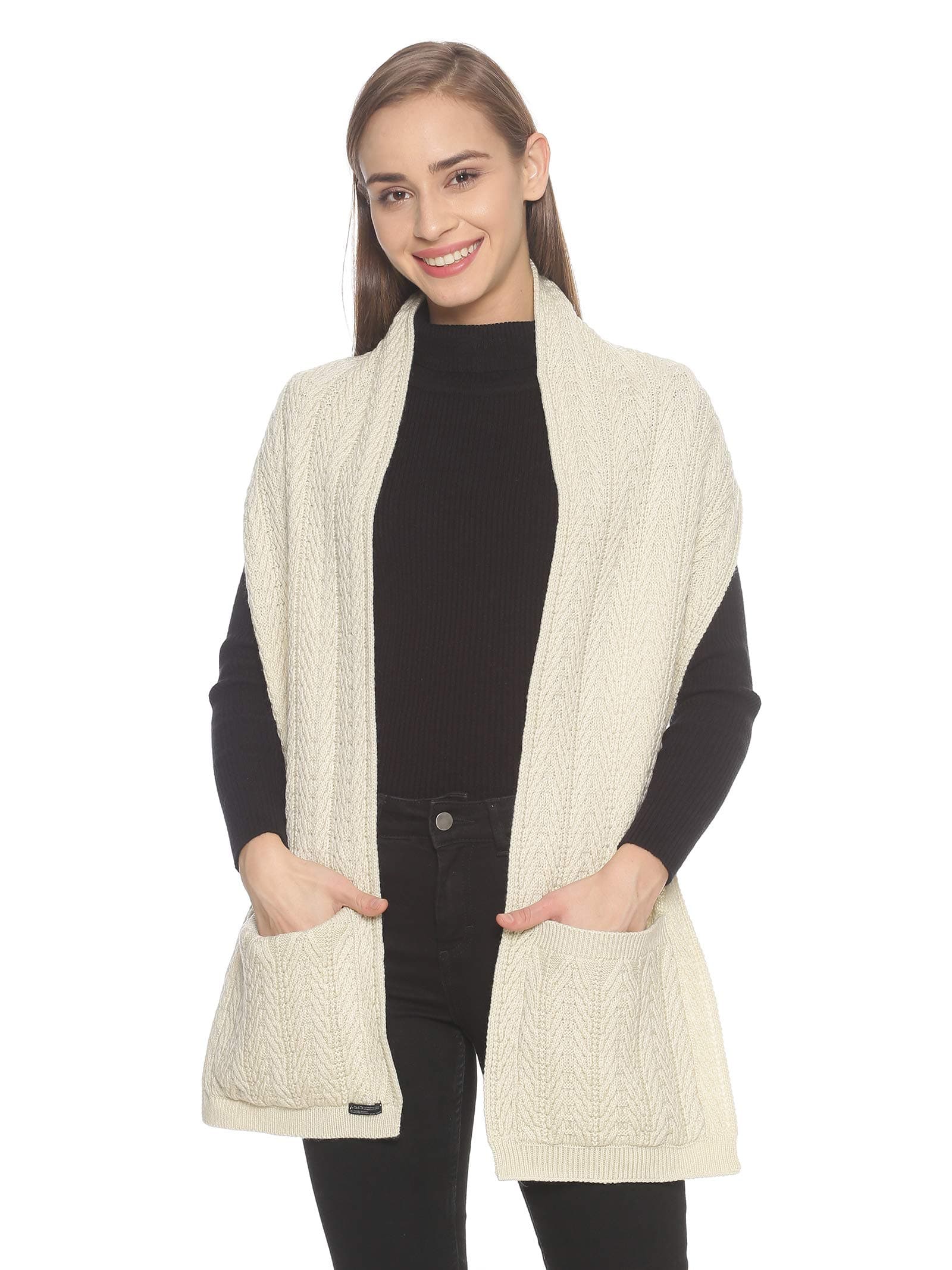 513 Women's Acrylic Woolen Self Design Casual Warm Winter Wear Muffler With Pocket Scarf Stole