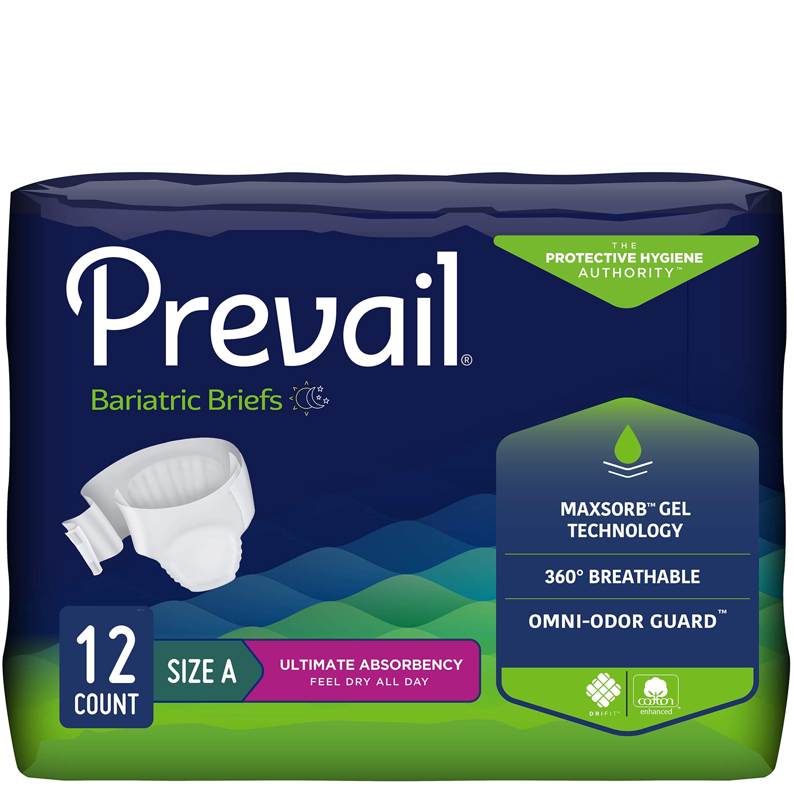 Prevail Bariatric Ultimate Absorbency Incontinence Briefs, Size A, 12-Count