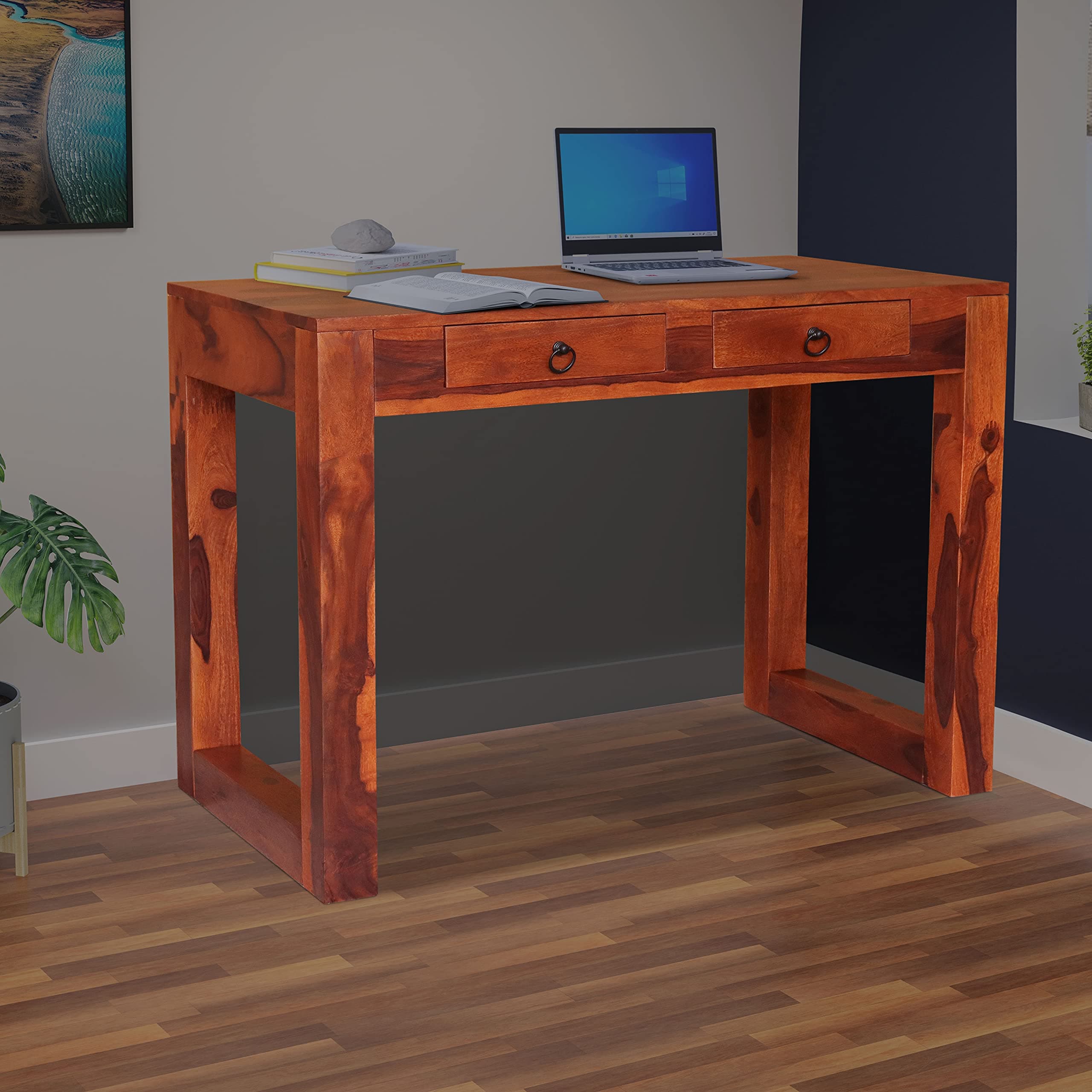 SABHYA FURNITURES Spinney Two Drawer Study Table in Natural Wood Color Premium Furniture Sheesham Wood