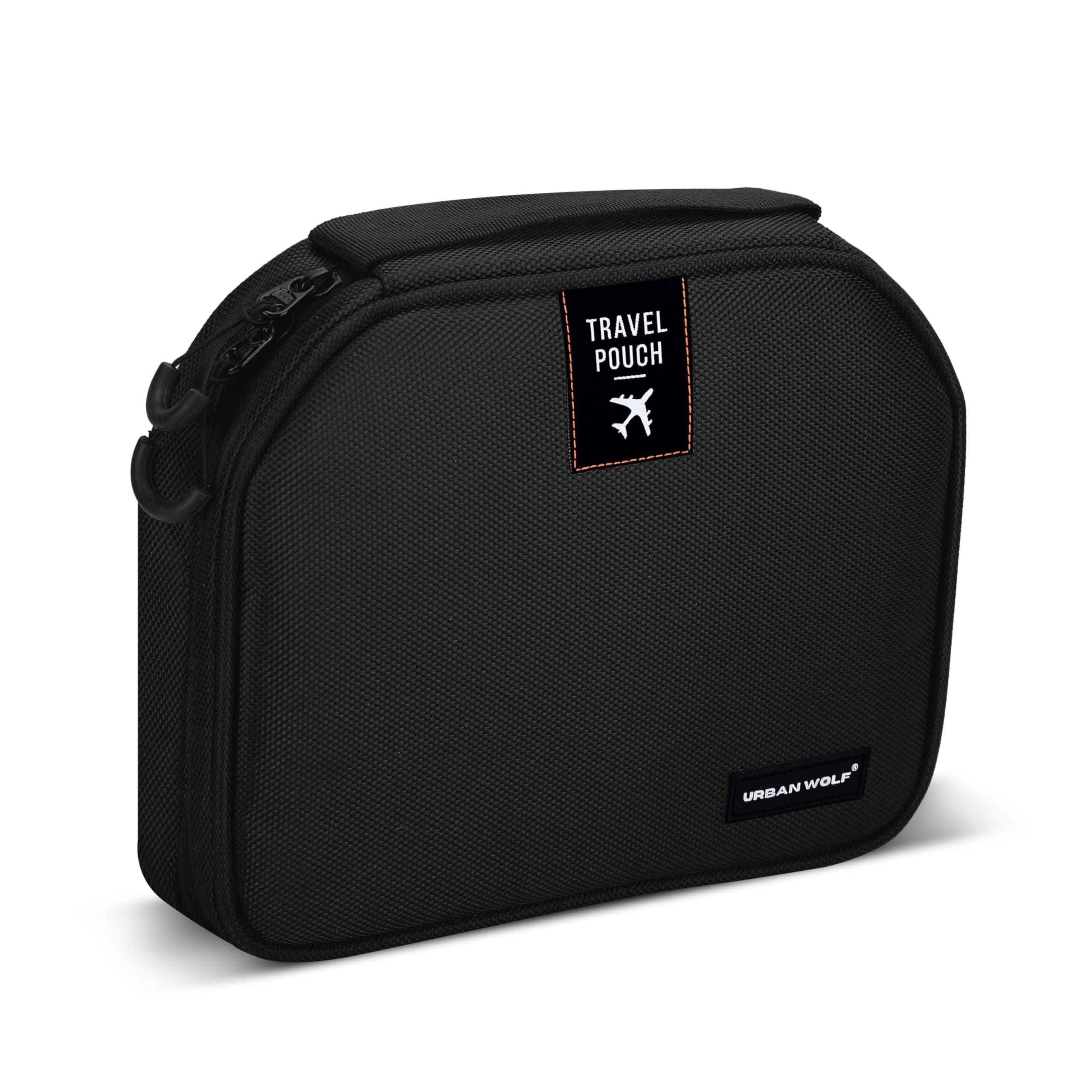 URBAN WOLF Polyester Travel Pouch Large Capacity, Water-Resistant Travel Toiletry Organizer with Multiple Pockets & Hanging Hook Makeup Organizer with Mesh Pockets Travel Kit for Unisex (Black)