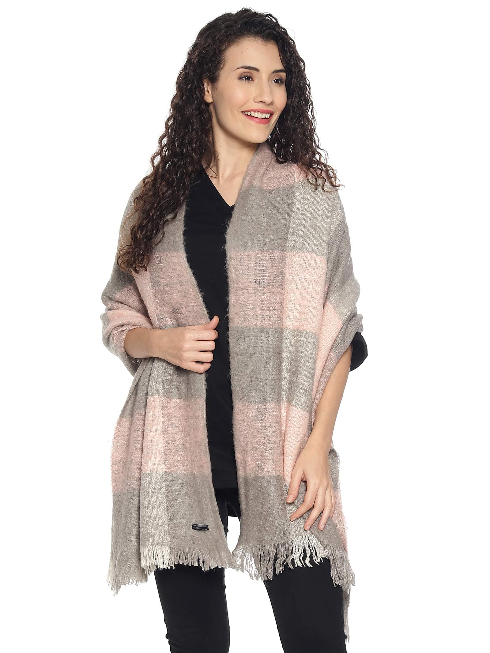 513 Women Acrylic Fine Soft Color Blocked Tasselled Border Stole, Shawl, Scarf, Wrap