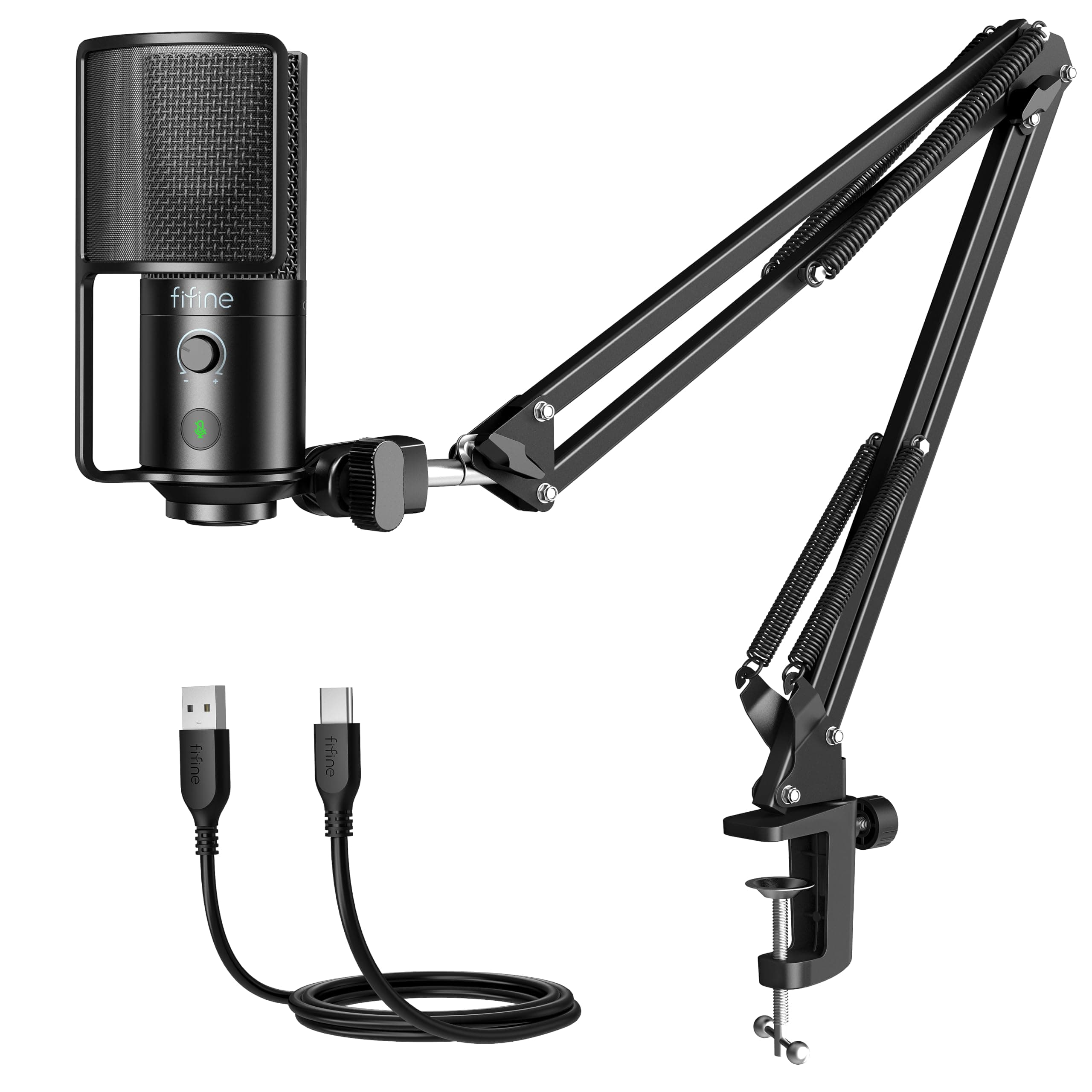FIFINE T669 Pro USB Podcast Microphone, PC Computer Condenser Microphone Plug & Play Mic Kit with Boom Arm Stand, 16MM Large Diaphragm, Mute Button for Recording Singing Streaming YouTube Gaming