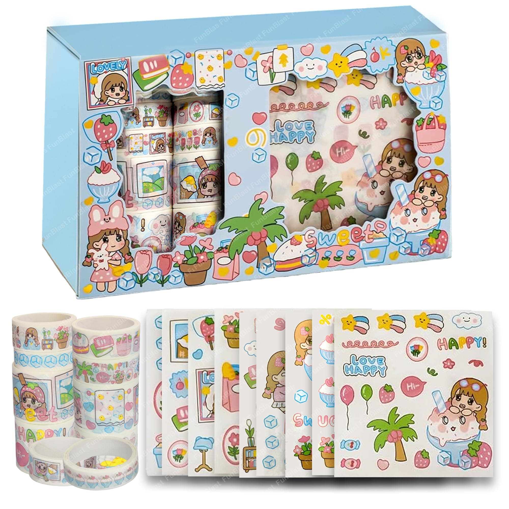 FunBlast Washi Tape Set, Cute Washi Tape Set, Designer Decorative Masking Tapes for DIY Crafts Arts Scrapbooking Bullet Journal Planners (Random Color)