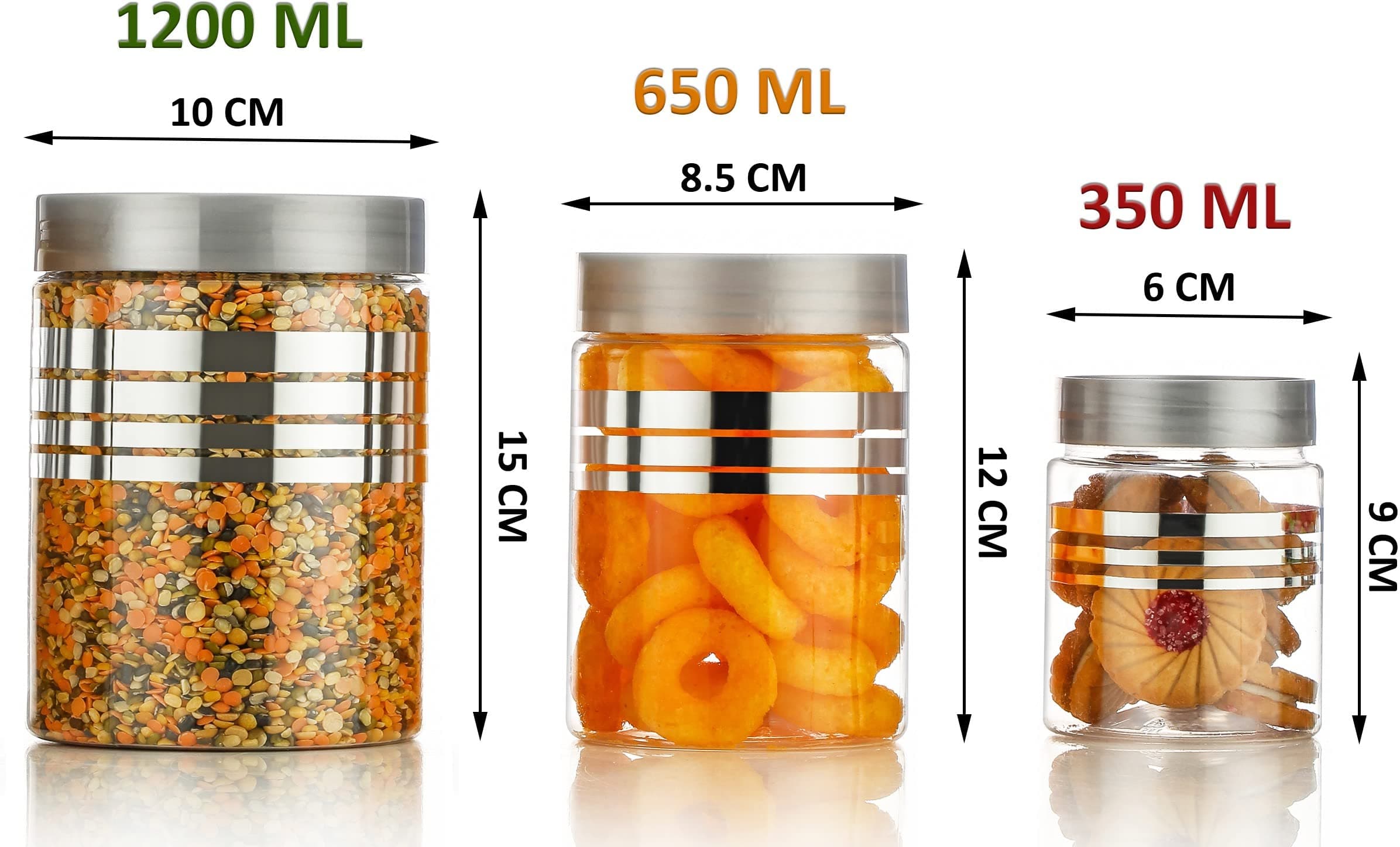 HAPPI Multipurpose Unbreakable Plastic Printed Silver Line Container Set Masala Box For Kitchen Storage Box For Spice, Pack of 18 (6 Pcs of Each 350ml, 650ml, 1200ml with 18 Spoons)