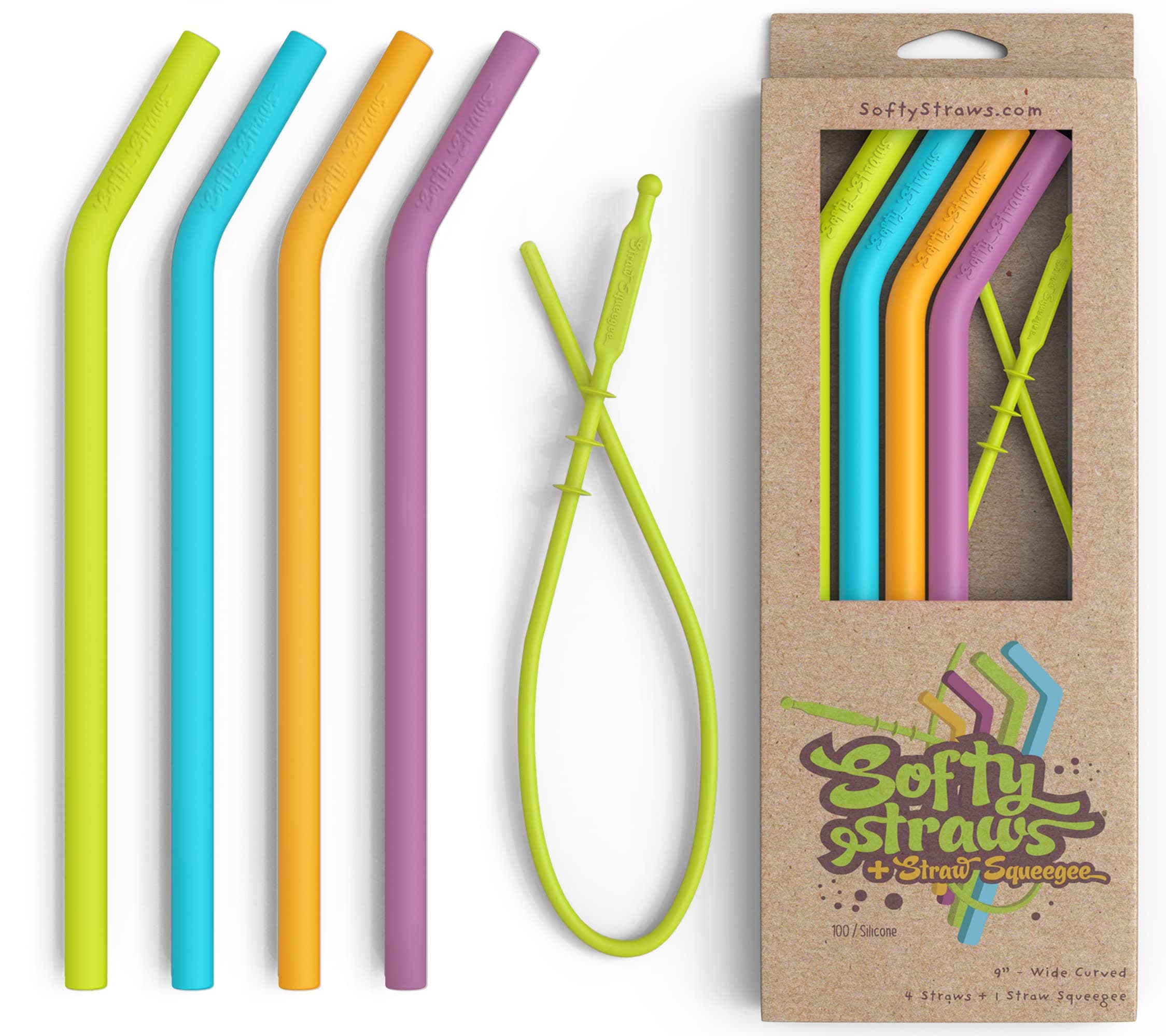 Softy Straws BPA-Free, Dishwasher Clean, Safe Reusable Food Grade Silicone Drinking Straws (4 Pack)