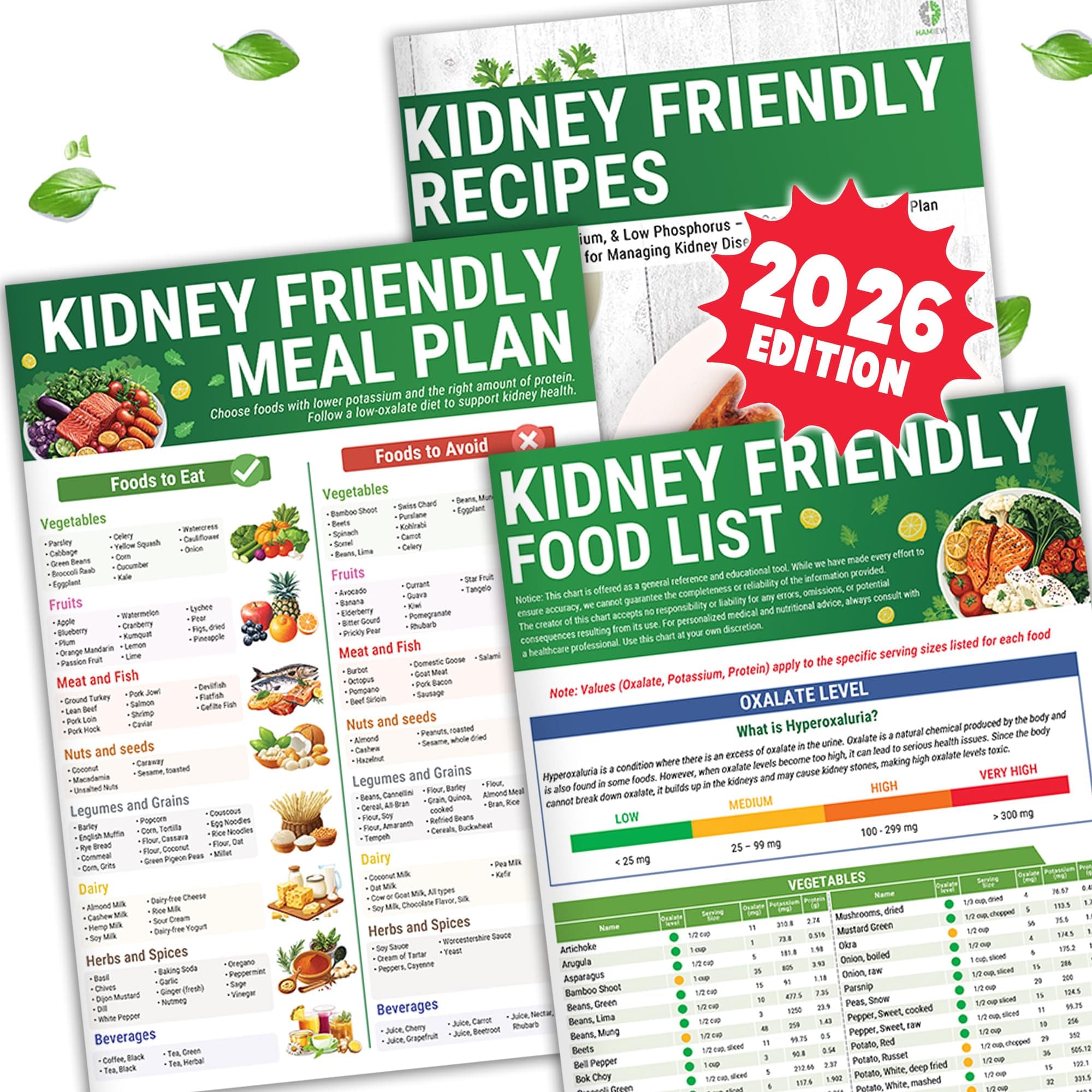 HAMIEW Kidney Diet Food List & Meal Plan, 3 Pack Simple Guides