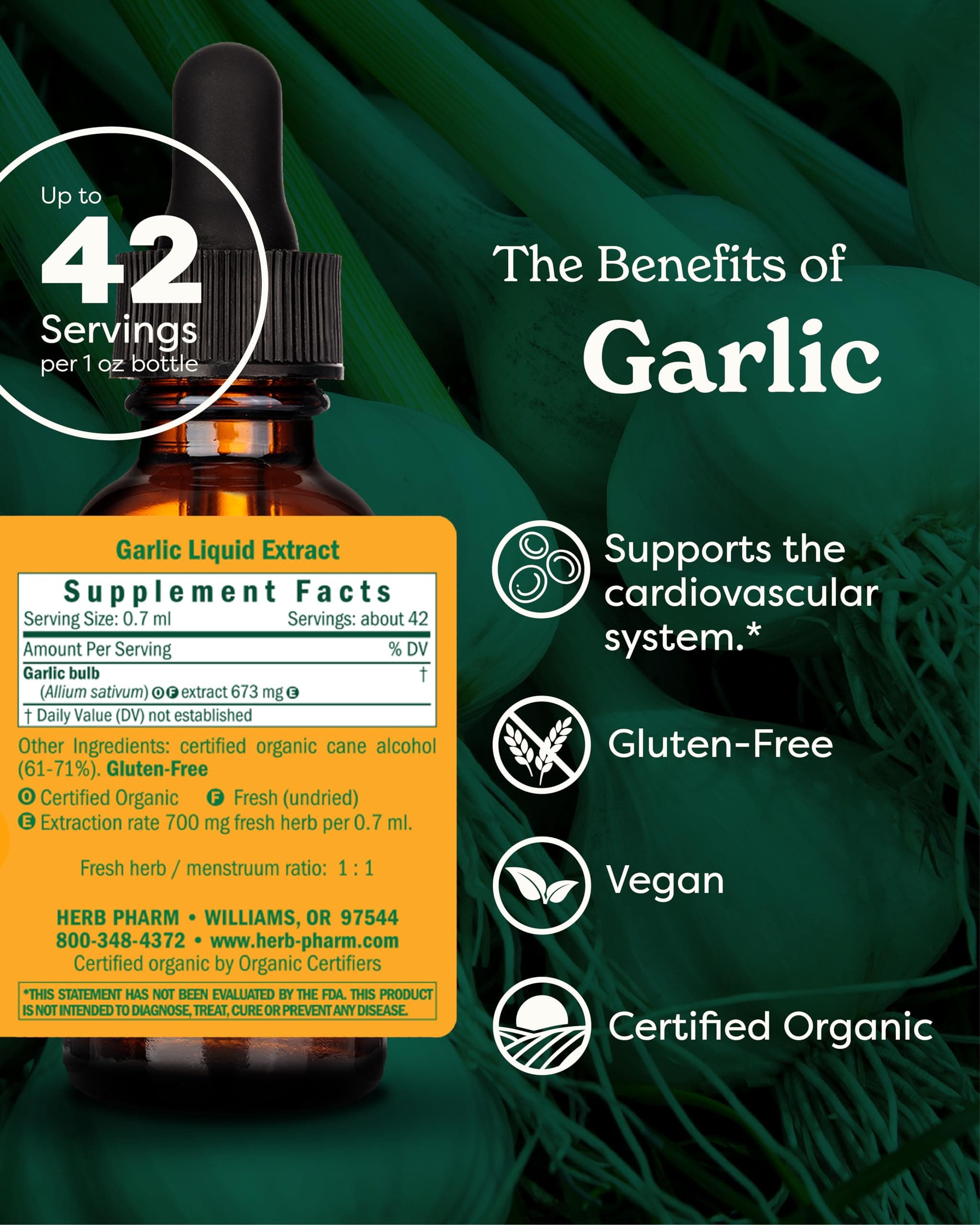 Herb Pharm Certified Organic Garlic Extract for Cardiovascular and Circulatory Support - 1 Ounce