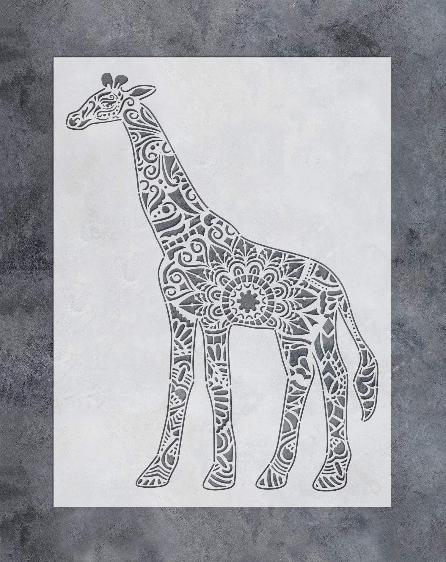 GSS Designs Giraffe Wall Decor Stencil - Large Mandala Giraffe Stencil (12x16 Inch) Laser Cut Painting Stencil - Furniture Wall Fabric Wood Stencils -Reusable Template for Wall Decals Transfer(SL-025)