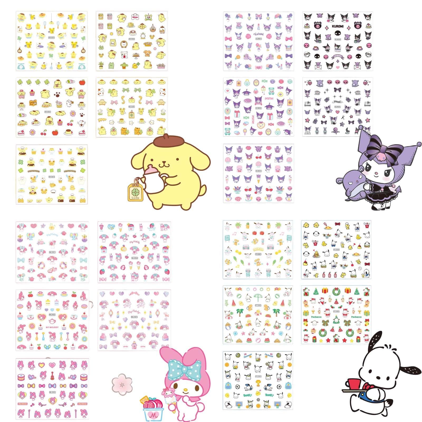 Nail Stickers for Kids, 20 Sheets Cute Cartoon Nail Art Stickers, DIY Fun Nails Decals for Girls 3-10 Years Old, Self-Adhesive 3D Stickers for Party Favors and Creative Play