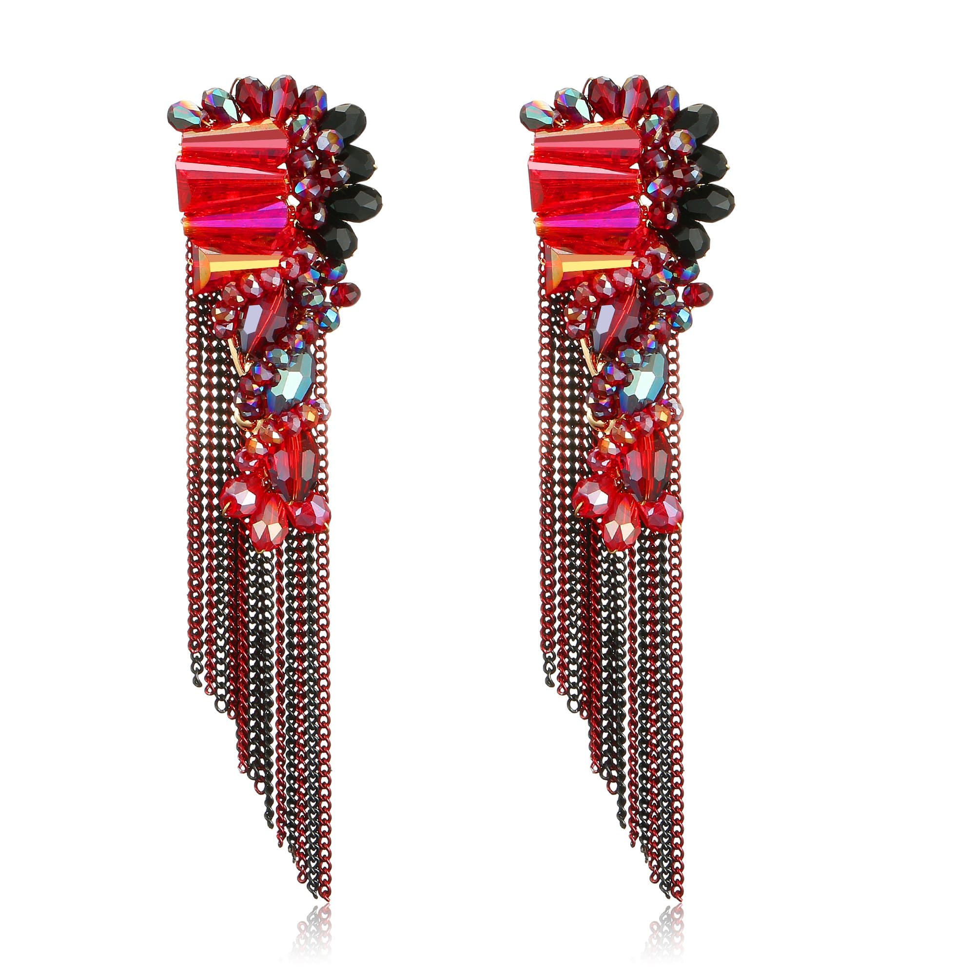 Jewels Galaxy Multi Red Copper Luxuria Circle Of Life Exquisite Colourful Onyx Stones Chain Drop Tassel Earrings Jewellery For Women & Girls (SMNJG-ERGI-2521)