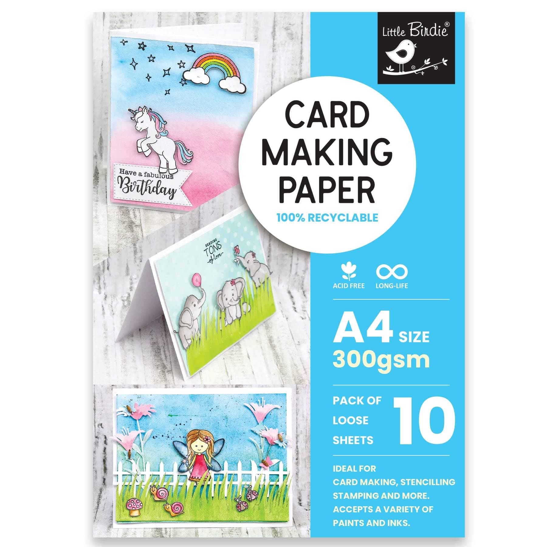 Little Birdie Card Making Paper 300 GSM A4 Size, 10 Sheets | Durable Paper for Card Making, Stenciling, Stamping, Die Cutting, and Mixed Media Crafts