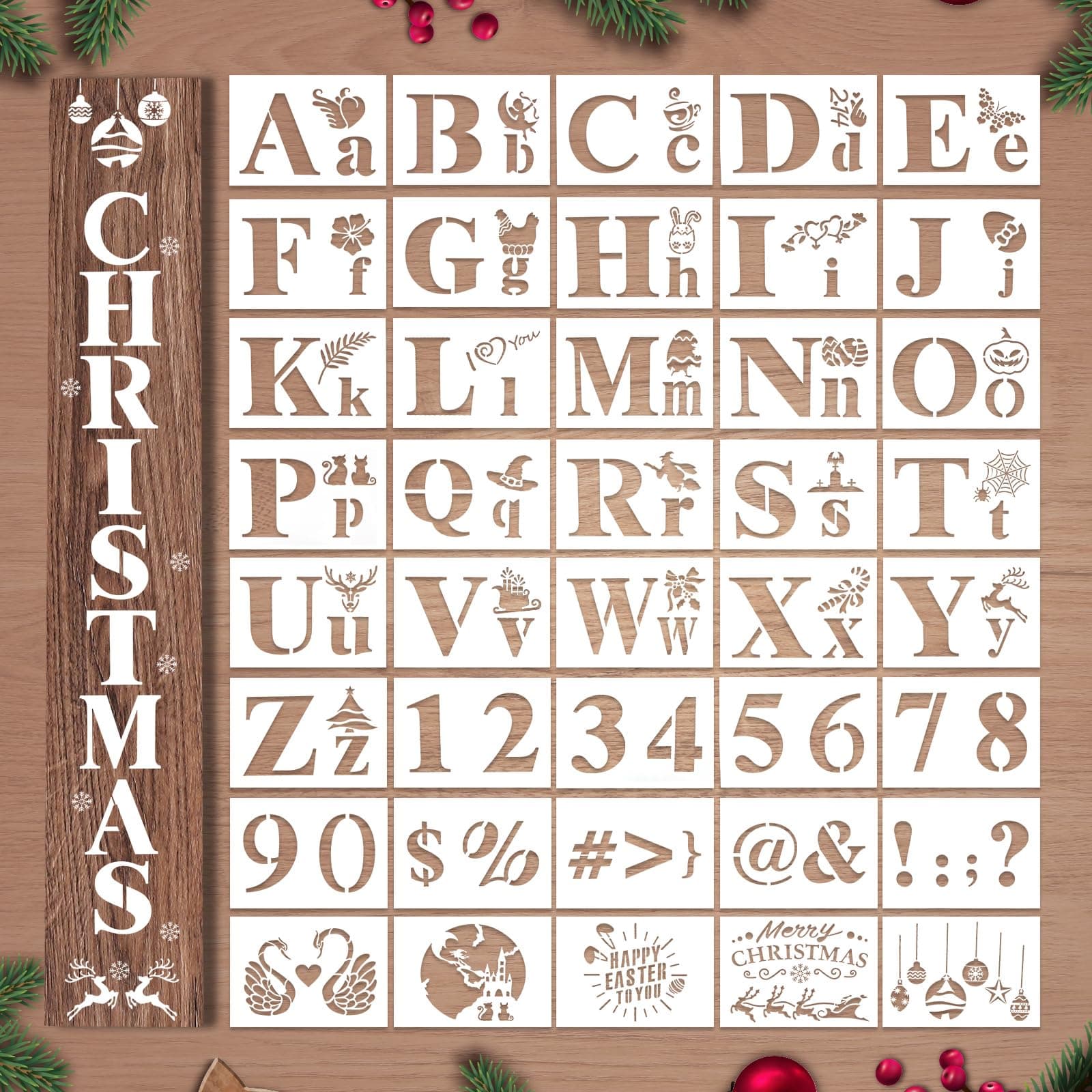 Mocoosy 40Pcs Letter Stencils for Painting on Wood - 4 Inch Alphabet Symbol Number Craft Stencil Templates, Reusable Plastic Drawing Stencil Set for Wood Signs Wall Fabric Holiday DIY Art Projects