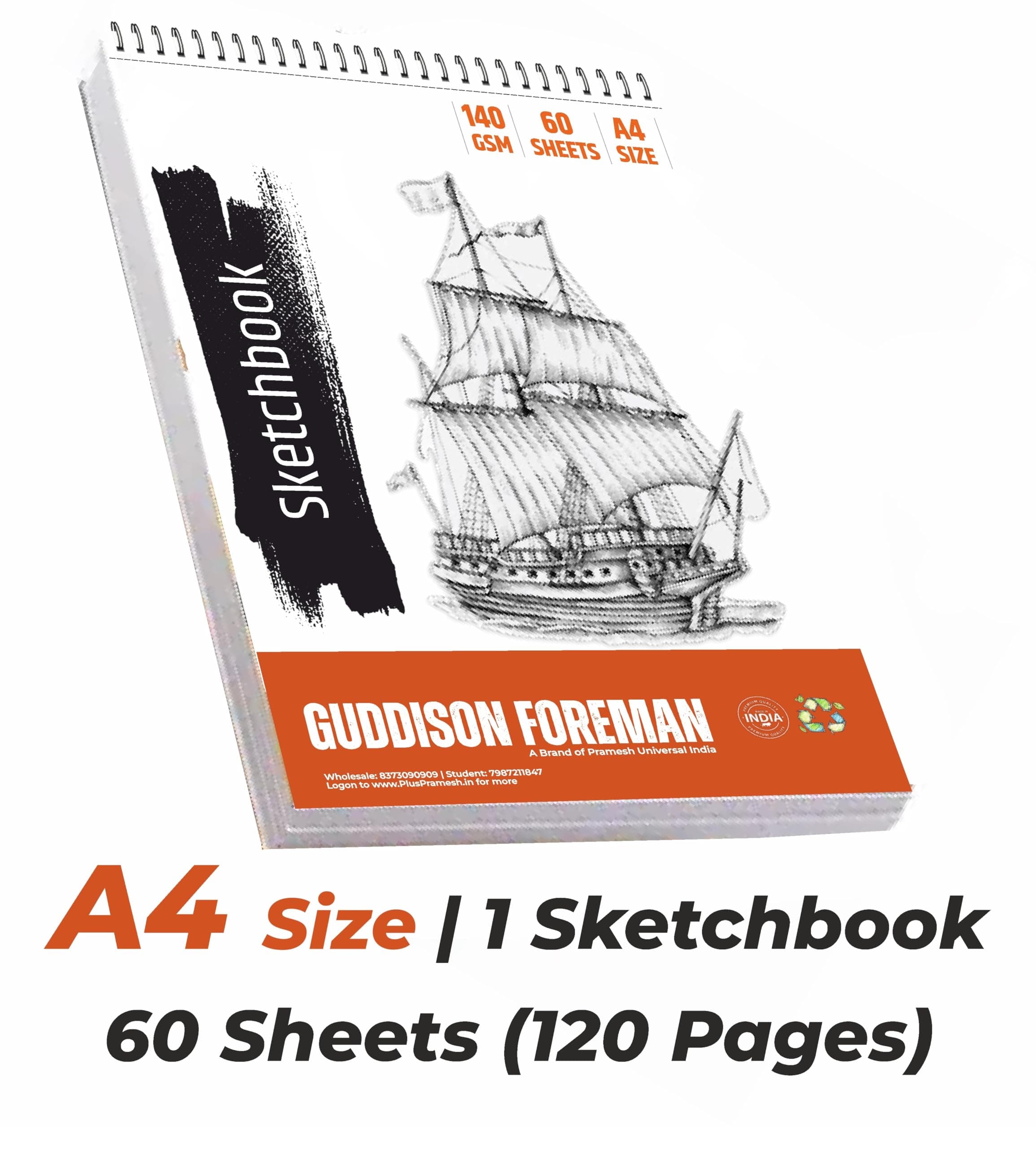 A4 Drawing Book/Sketchbook | 60 Sheets (120 Pages) | Hardcover at Back | Acid Free Paper, for Doodling