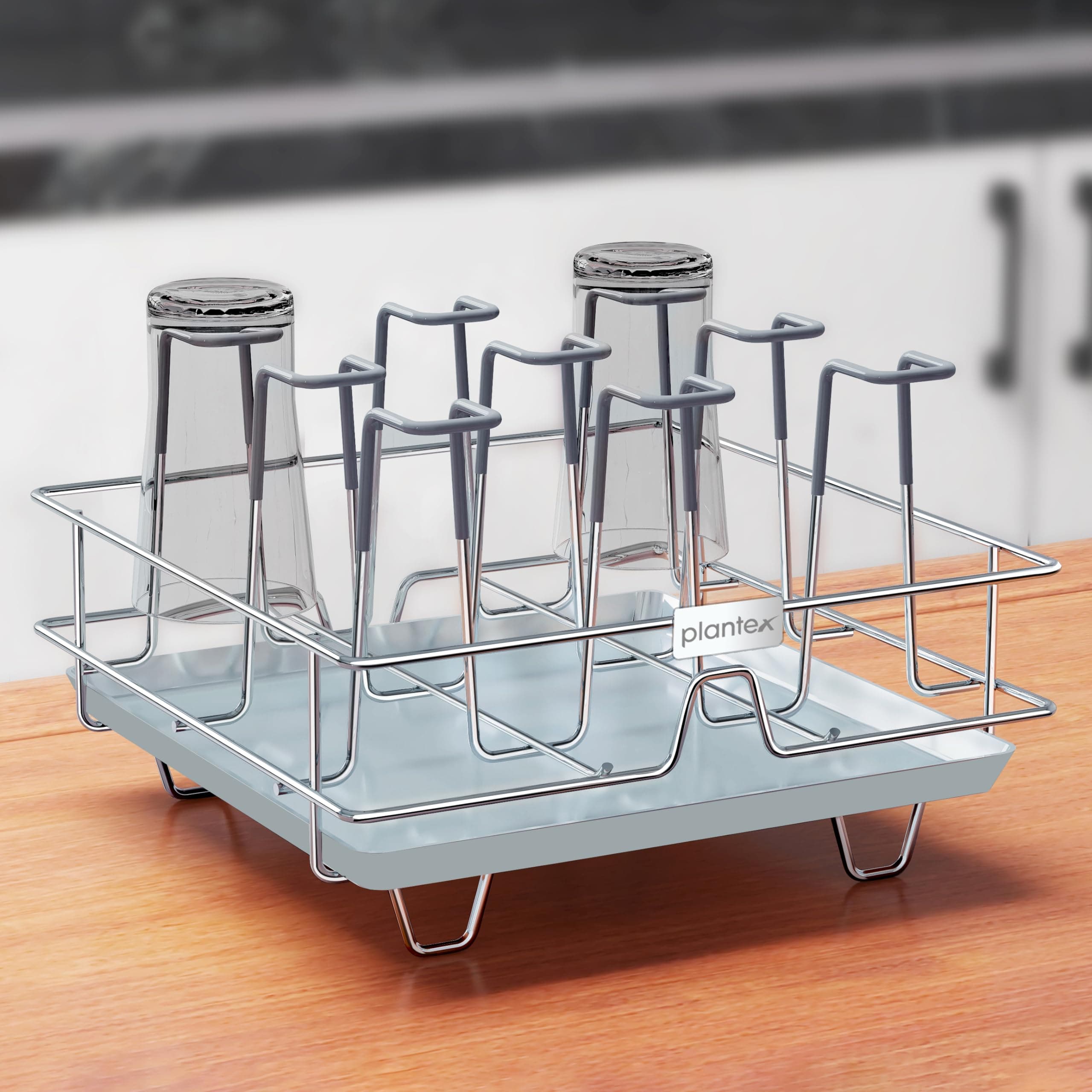 Plantex Stainless Steel Tiered Shelf Glass Holder for Kitchen/Mug Holder with Detachable Drain Tray/Glass Stand for Kitchen/Dining Tabletop/Stand for 9 Glass(Chrome)