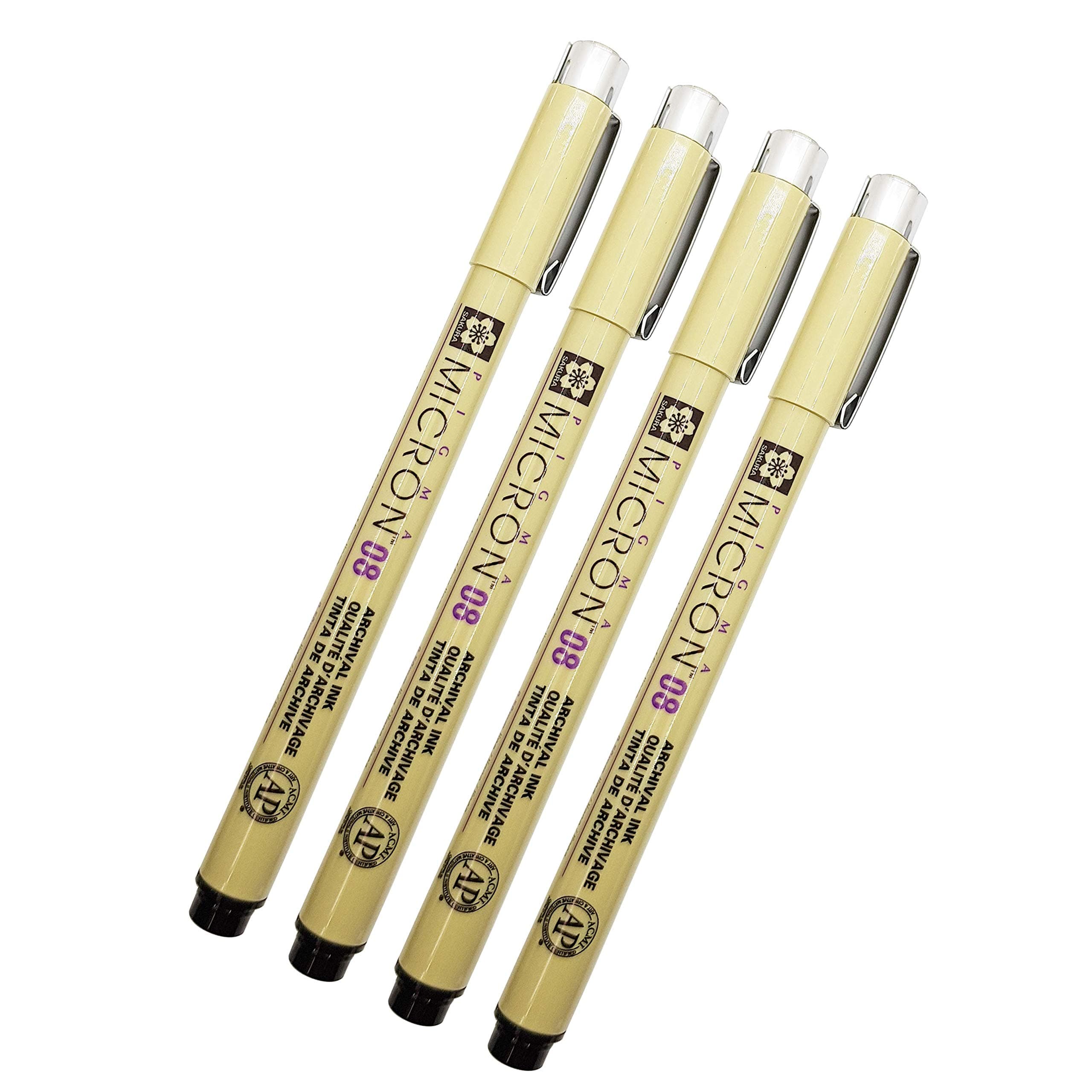SAKURA Pigma Micron 08 Black Pen 0.5mm Line Width Pack of 4 (08)