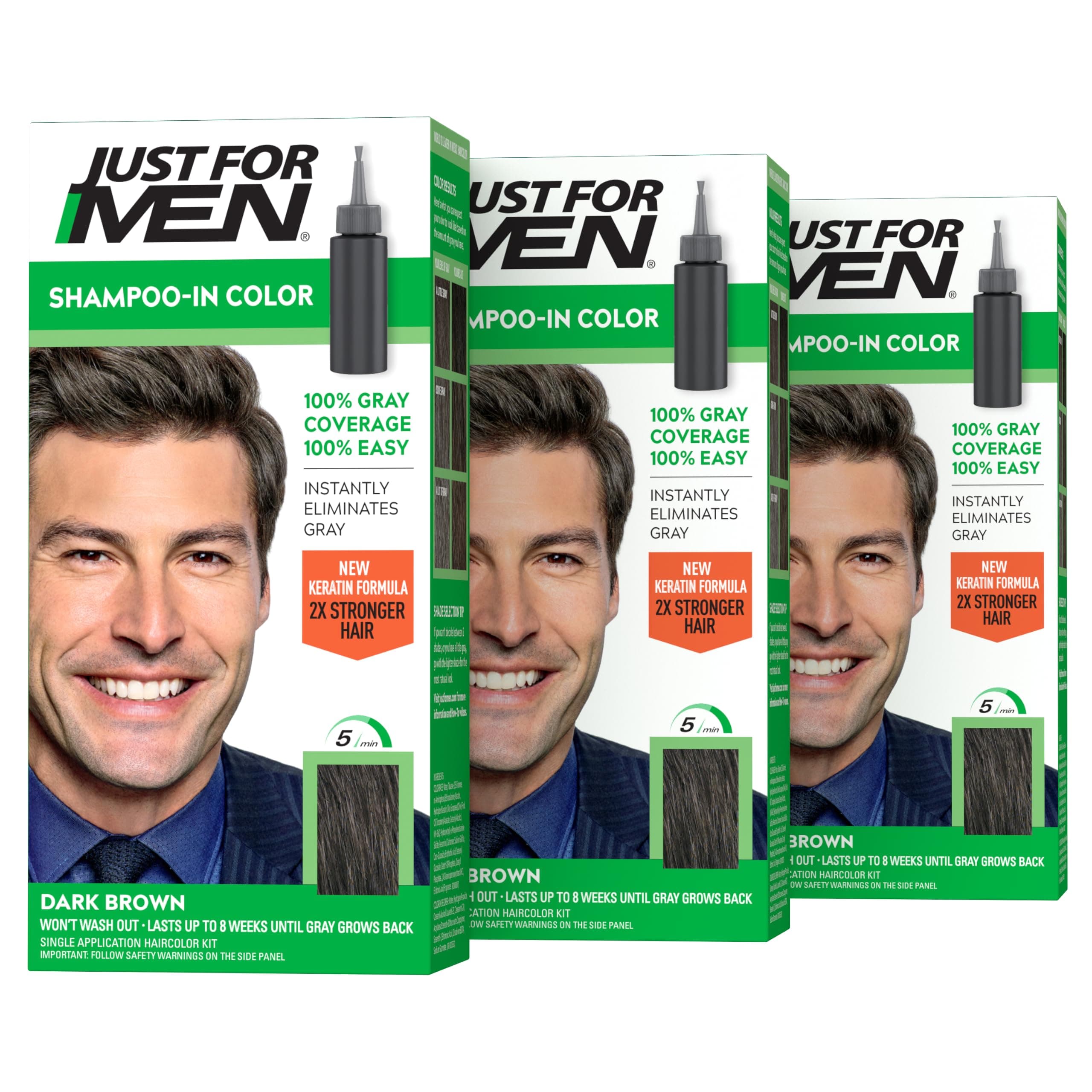 Just for Men Shampoo In Hair Color Dark Brown H-45 1 application (Pack of 3)