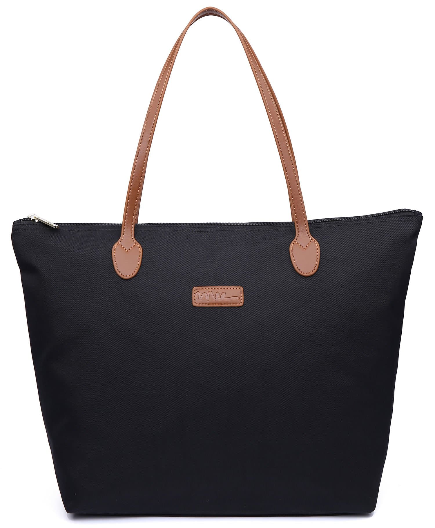 NNEE Water Resistant Light Weight Nylon Tote Bag Handbag - Medium Size, Black