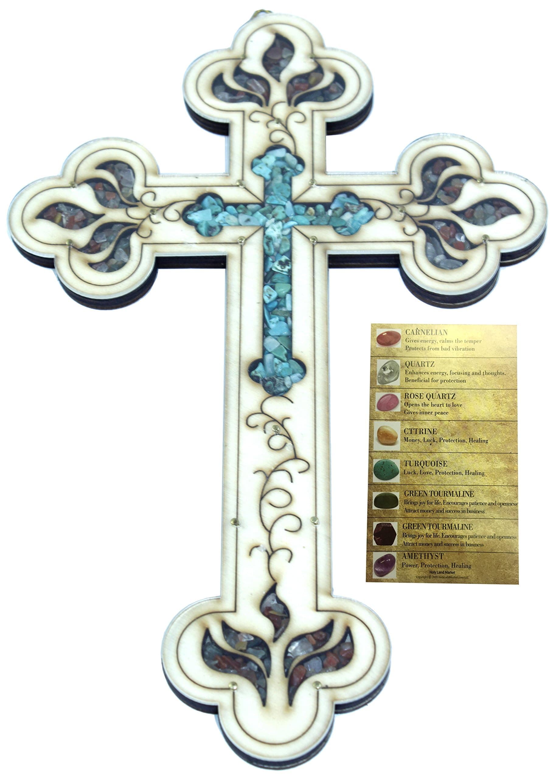 Vintage Cross Filled with Turquoise and Multi-Color semi Precious Stones from The Holy Land