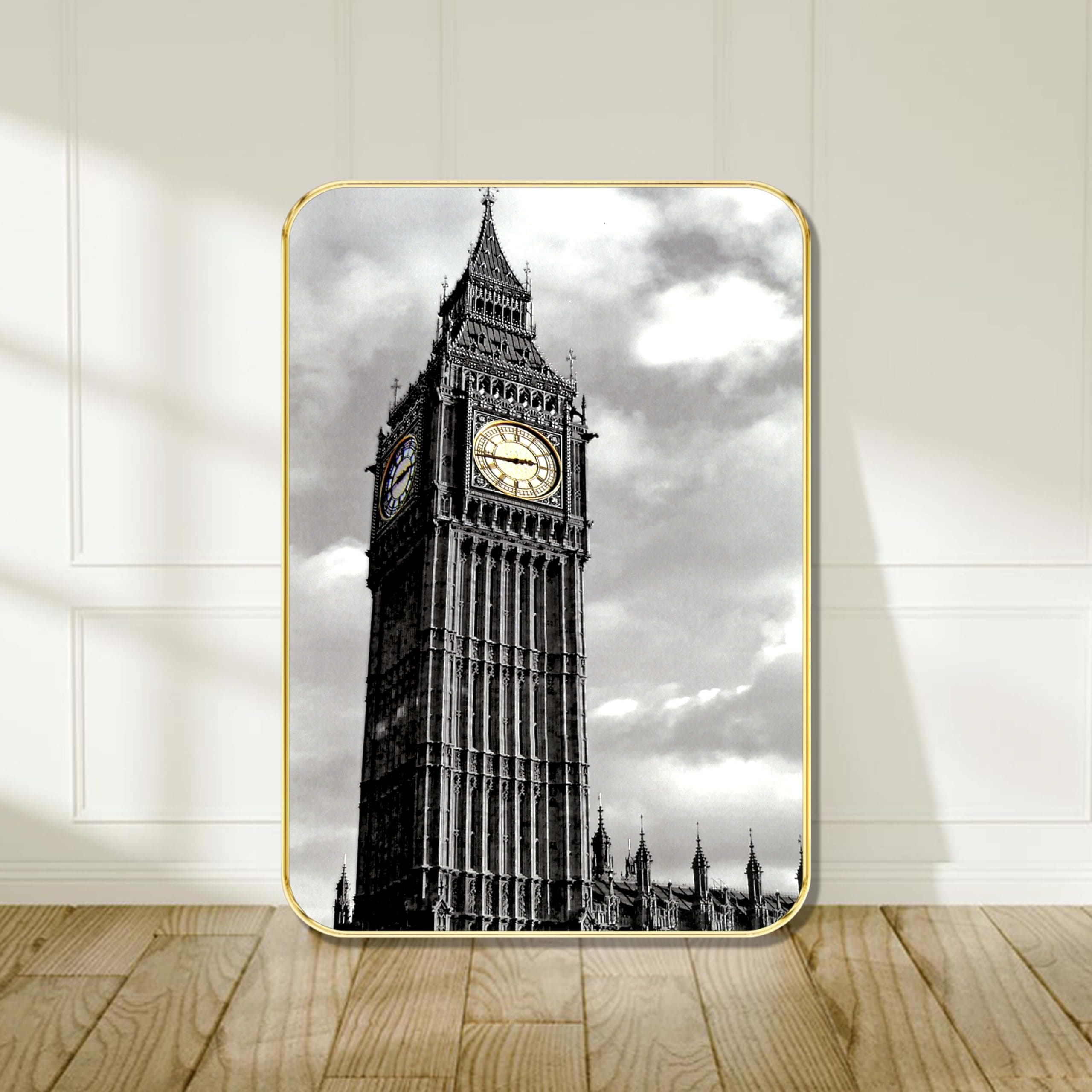 SAF Big Ben London Wall Art | Black & White Clock Tower Painting on MDF | Iconic UK Landmark Artwork for Living Room Bedroom Office Home Décor (13 x 19 inch) MG01-1014
