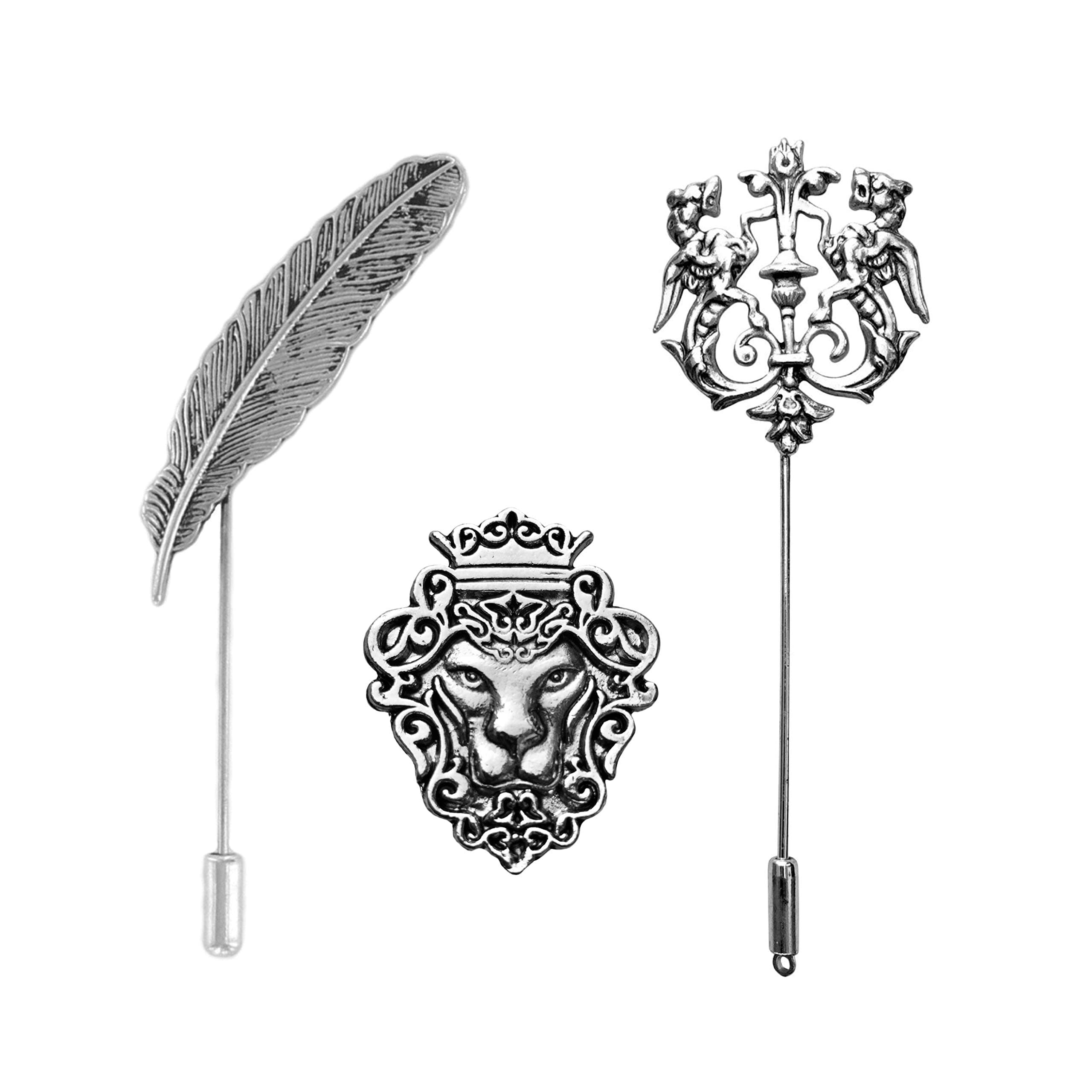 FURE Combo of Antique Rhodium Shirt Stud/Brooch Lapel Pin for Men and Women