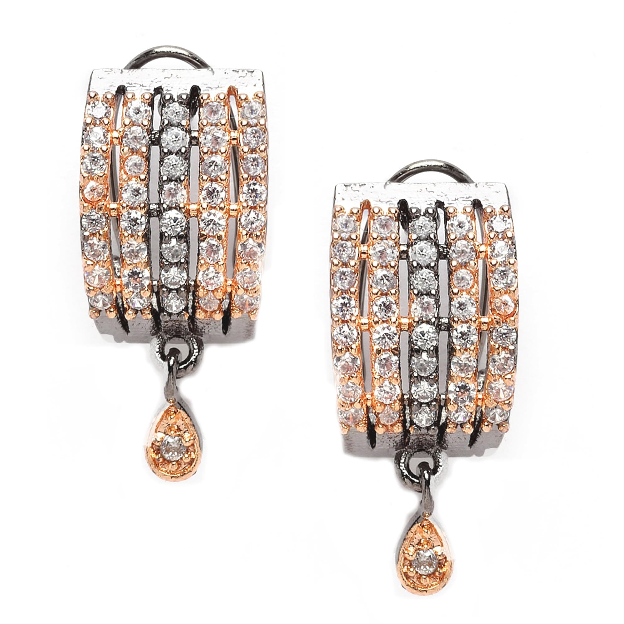 ZENEME Rose Gold-Toned American Diamond Hoop Earrings for Women & Girls Drop Charm Statement Earrings Jewellery
