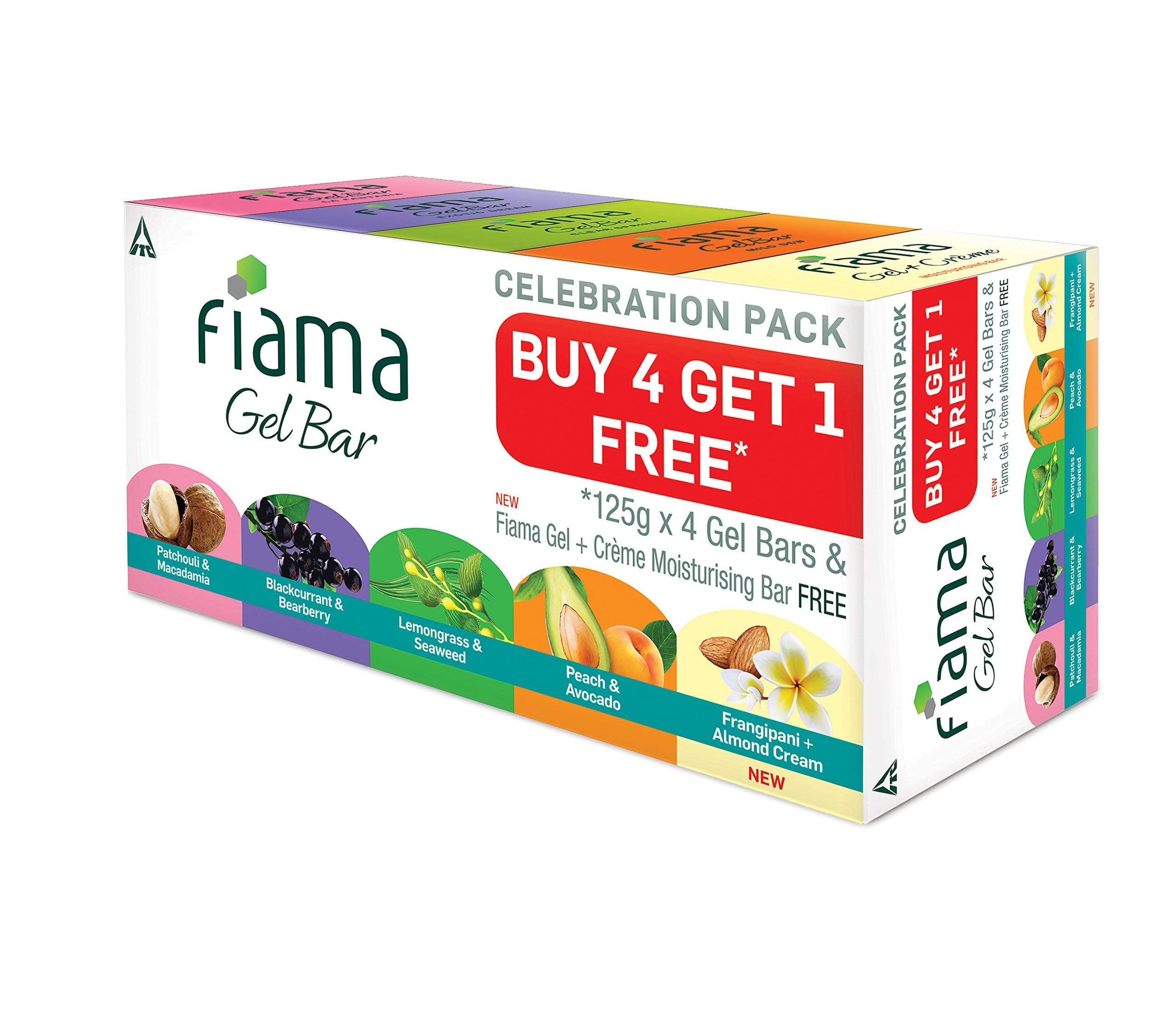 Fiama Gel Bar, 125g (Pack of 4) with 1 Multi-Variant
