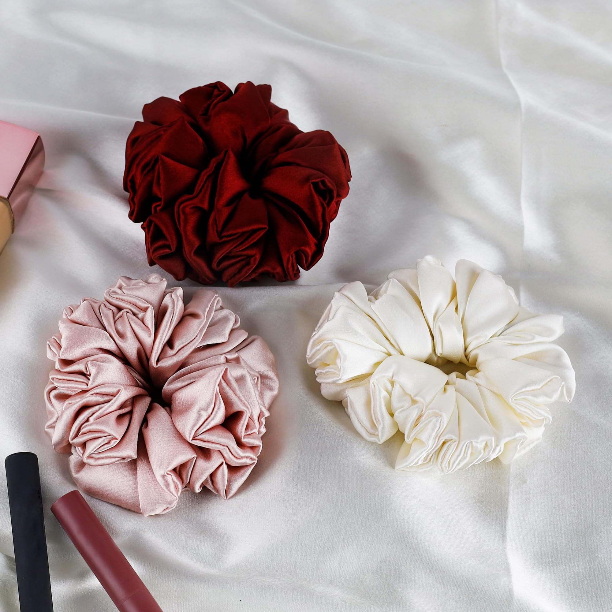 Atrube Satin Silk Scrunchies For Women Girls, Scrunchy Hair Bands, Ponytail Holder, Rubber Band, Fluffy Large Scrunchie, Women Hair Accessories Hair ties, Best Gift Multicolor