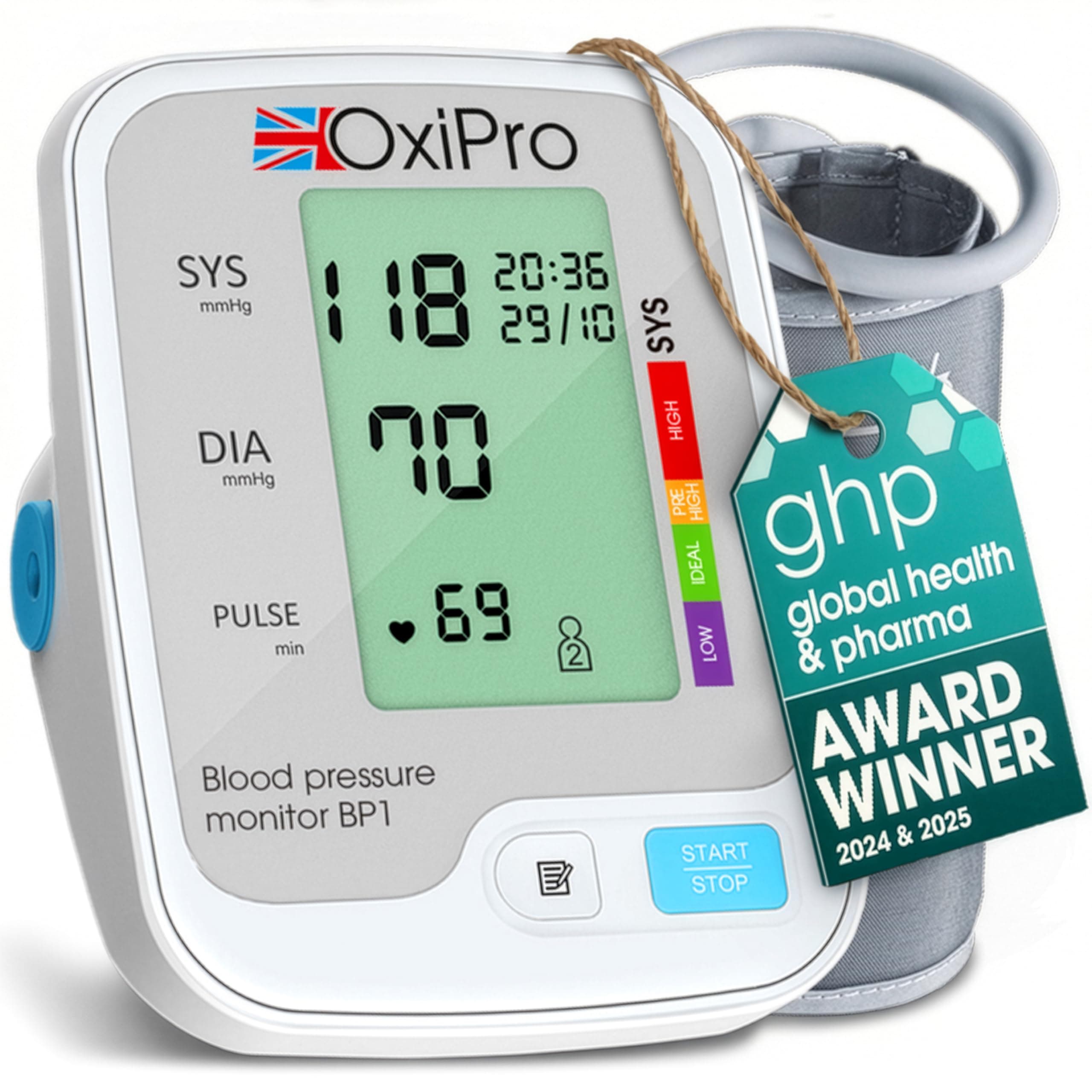 OxiPro BP1 Blood Pressure Monitors - CE Certified - MHRA Registered - UK Approved Blood Pressure Machine - BP Monitor for Home - Small to Large Cuff Blood Pressure Monitor - Certified Medical Device