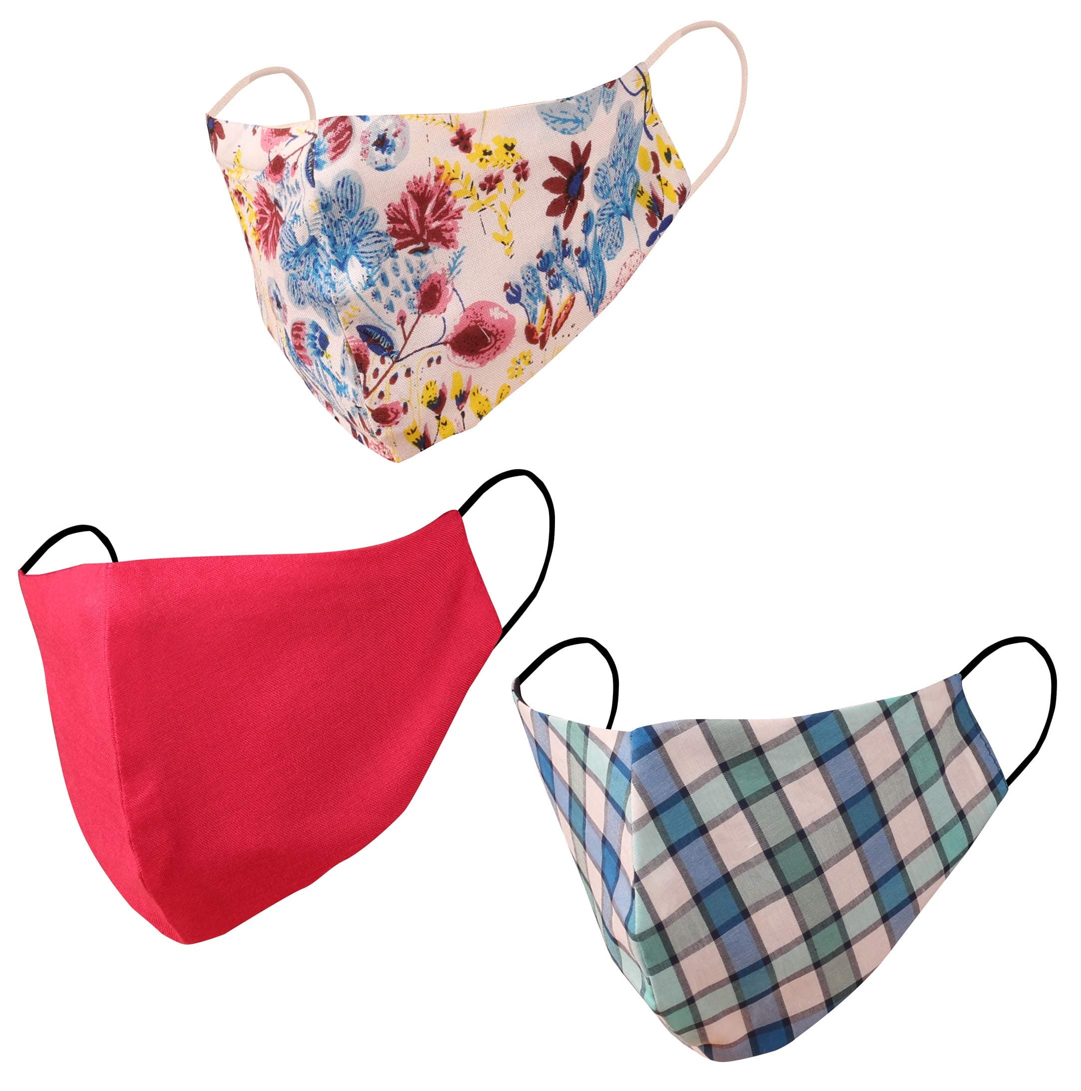Touchstone Floral design Face Masks Reusable Machine Washable Handcrafted Cotton Double Layer for women. (Pack of 3). Blue Pink White