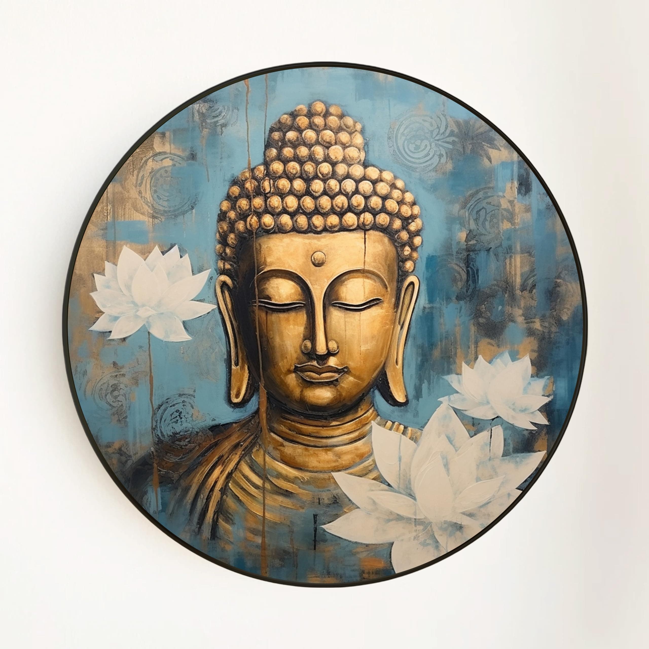 Round Framed Wall Art Painting For Living Room, Round Wall Art Poster With Frame For Home, Office and Gifting 22x22 Inch