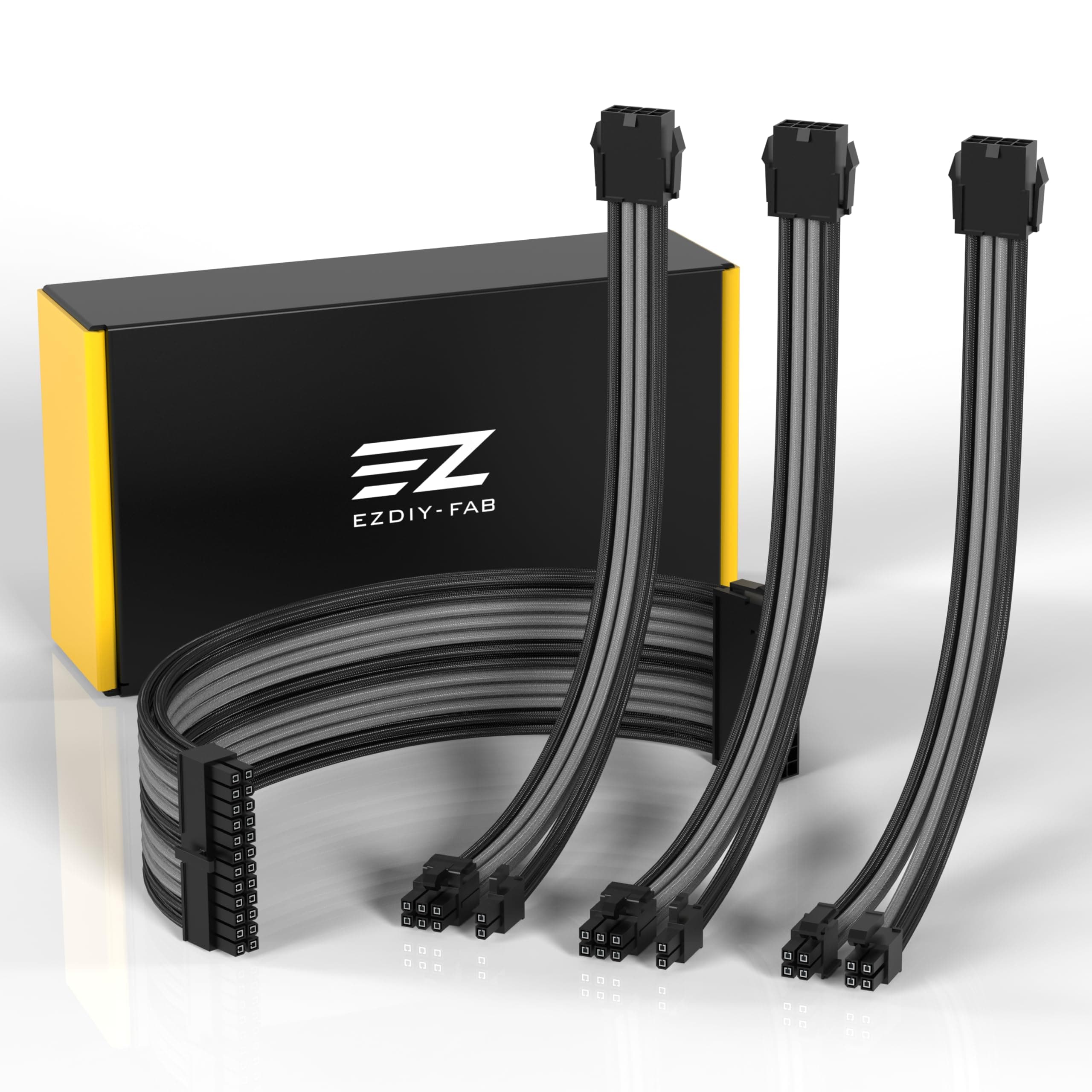 EZDIY-FAB PSU Cable Extension Sleeved Custom Mod GPU PC Power Supply Soft Nylon Braided with Comb Kit 24PIN/8PIN to 6+2Pin/ 8PIN to 4+4PIN-30CM 300MM