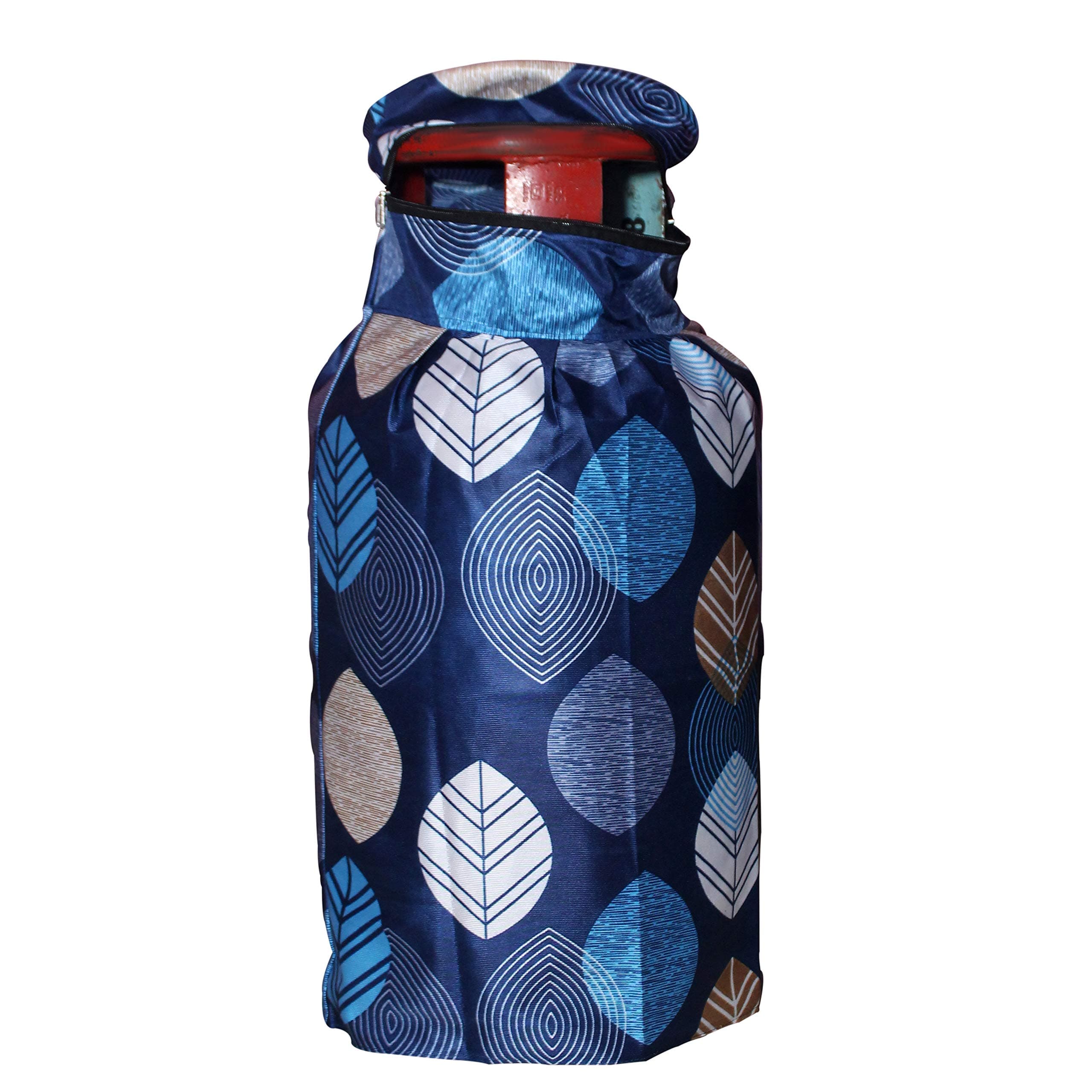 KANUSHI Industries® Cotton Long Leaves Design1 Piece Lpg Gas Cylinder Cover (Blue)(CYLN-LONG LEAVES-BLUE-01)