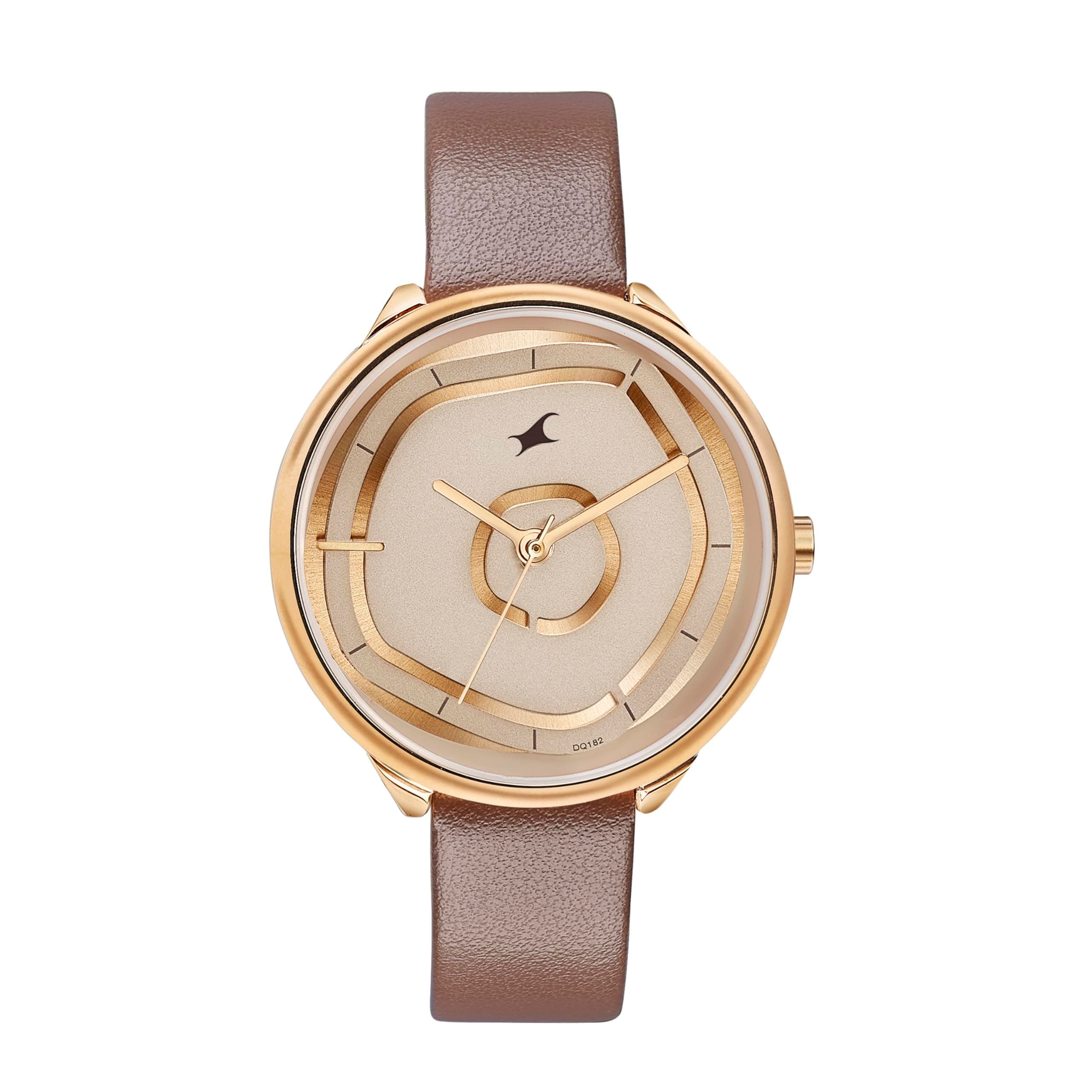 Fastrack Stunners Quartz Analog Rose Gold Dial Brown Leather Strap Watch for Girls - 6303WL01
