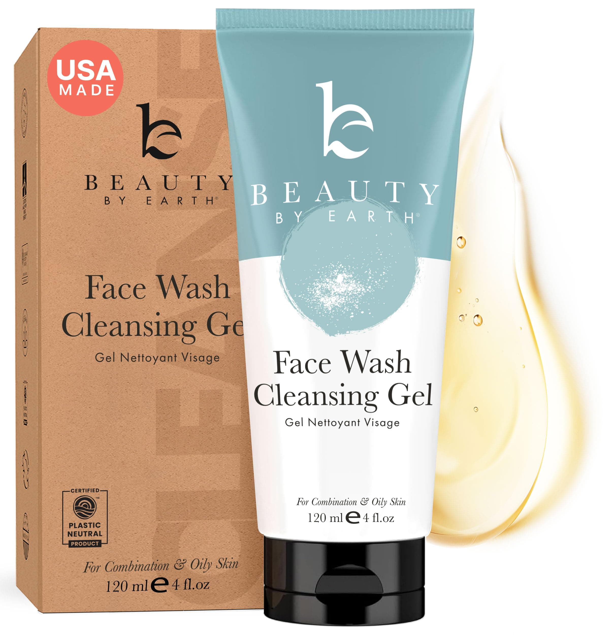 Facial Cleanser; Gel Face Wash with Organic and Natural Anti-Aging Formula; Restorative Gentle Soap for Anti Breakout, Deep Pore Cleansing; Normal, Combo or Acne Prone Skin, Daily Use Men & Women