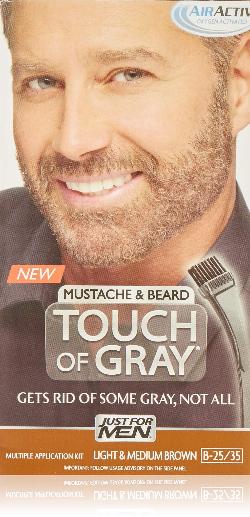 JUST FOR MEN Touch of Gray Hair Color, Mustache & Beard Kit, Light & Medium Brown B-25/35, 1 ea ( Pack of 3)