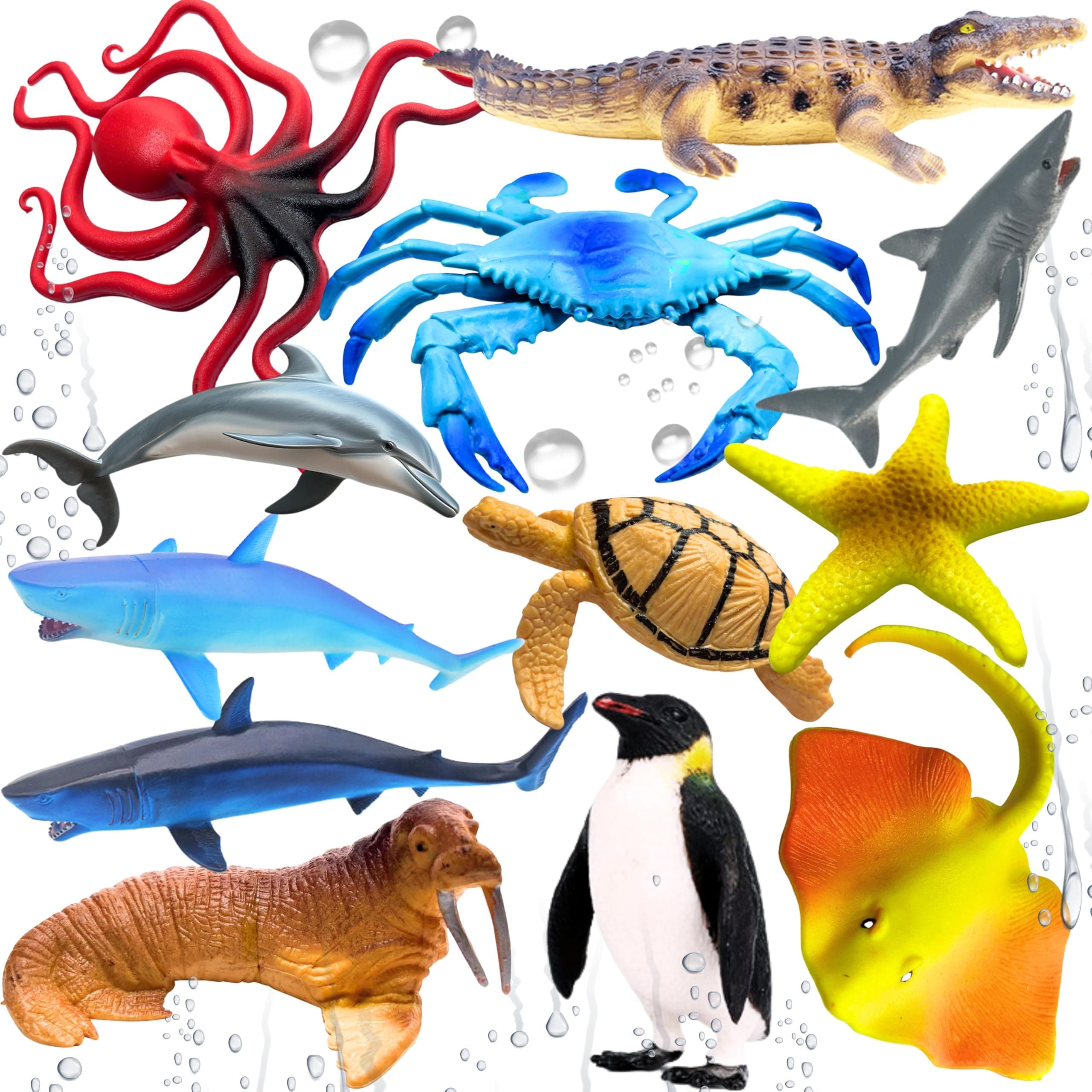 Mallexo Realistic Ocean Underwater Animals Figures Toy Playset for Kids 3+| 12PCS Water Animal Figurine Toys Set for Boys and Girls Birthday Gifts for Children Decoration Educational & Learning Items