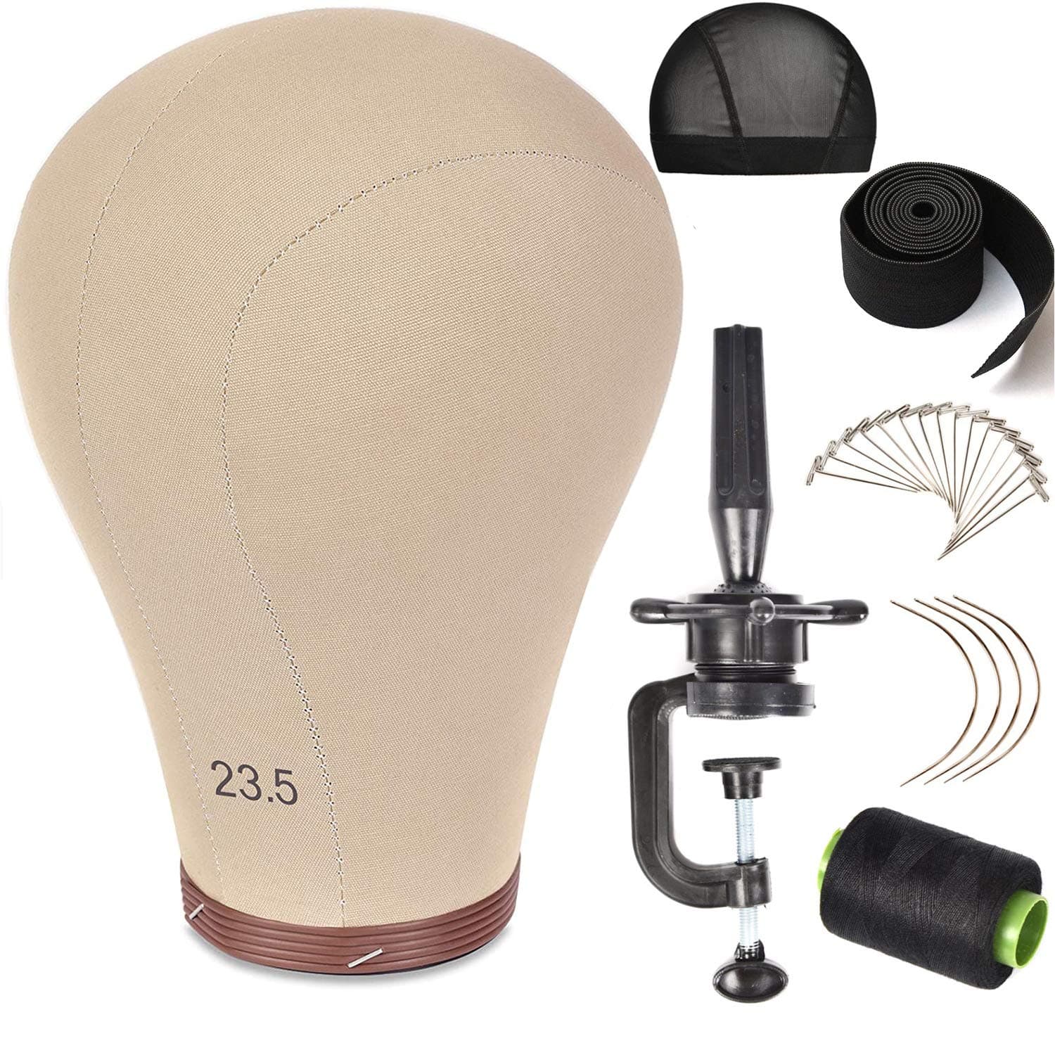 ZGCY 23.5 Inch Wig Head Cork Canvas Block Head Mannequin Head With Stand for Making Wigs (23.5 inch)