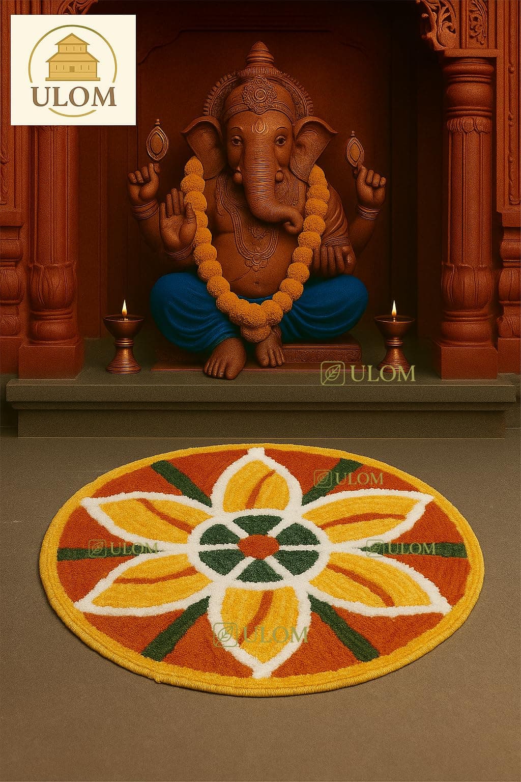 ULOM Super Soft Microfiber Rangoli Floor Mat for Living Room/Floor Mat/Bedroom/Kitchen Rangoli Home/Modern Rangoli Size (24 x 24 Inches), Multi Design (‎Multicolour3)