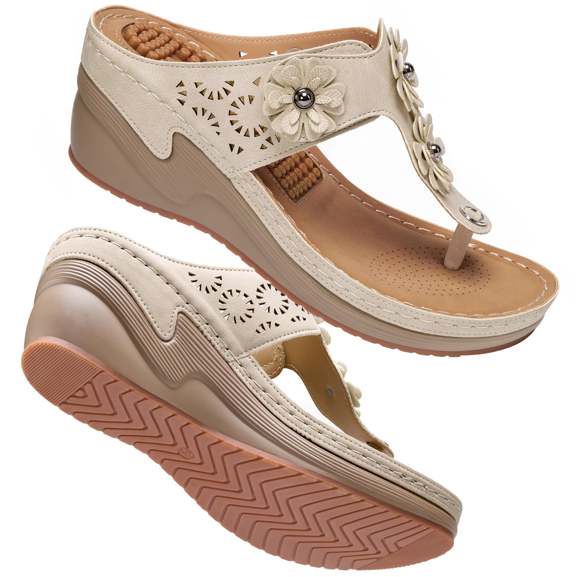 FUDYNMALC Casual Wedge Sandals for Women Comfortable Flower Clip Toe Summer Beach Sandals Fashion Ladies Bohemia Platform Dress Shoes, W-beige, 6 UK