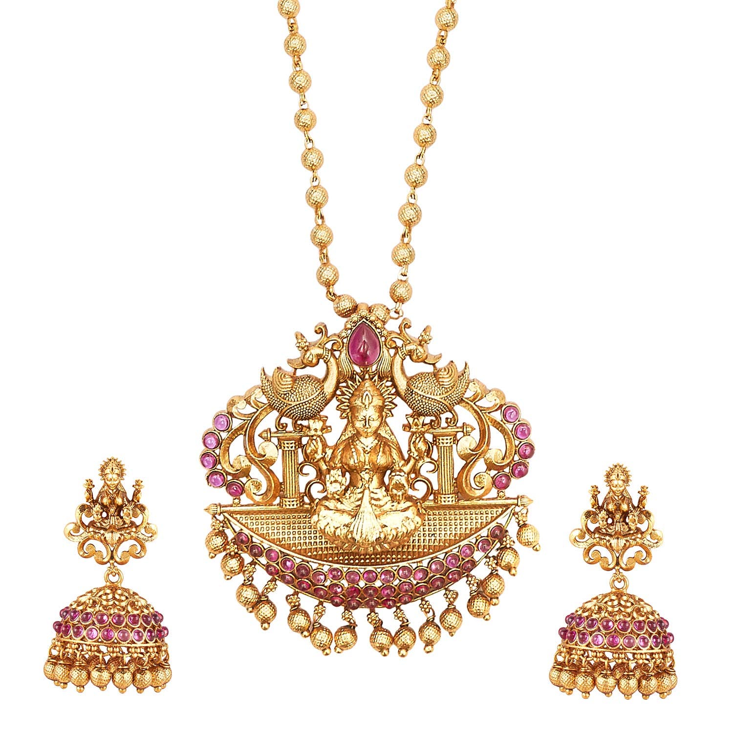 Shining Jewel - By Shivansh Handcrafted 18K Antique Gold Plated Lakshmi Temple Jewellery Necklace with Matching Earring For Women (SJ_2783)