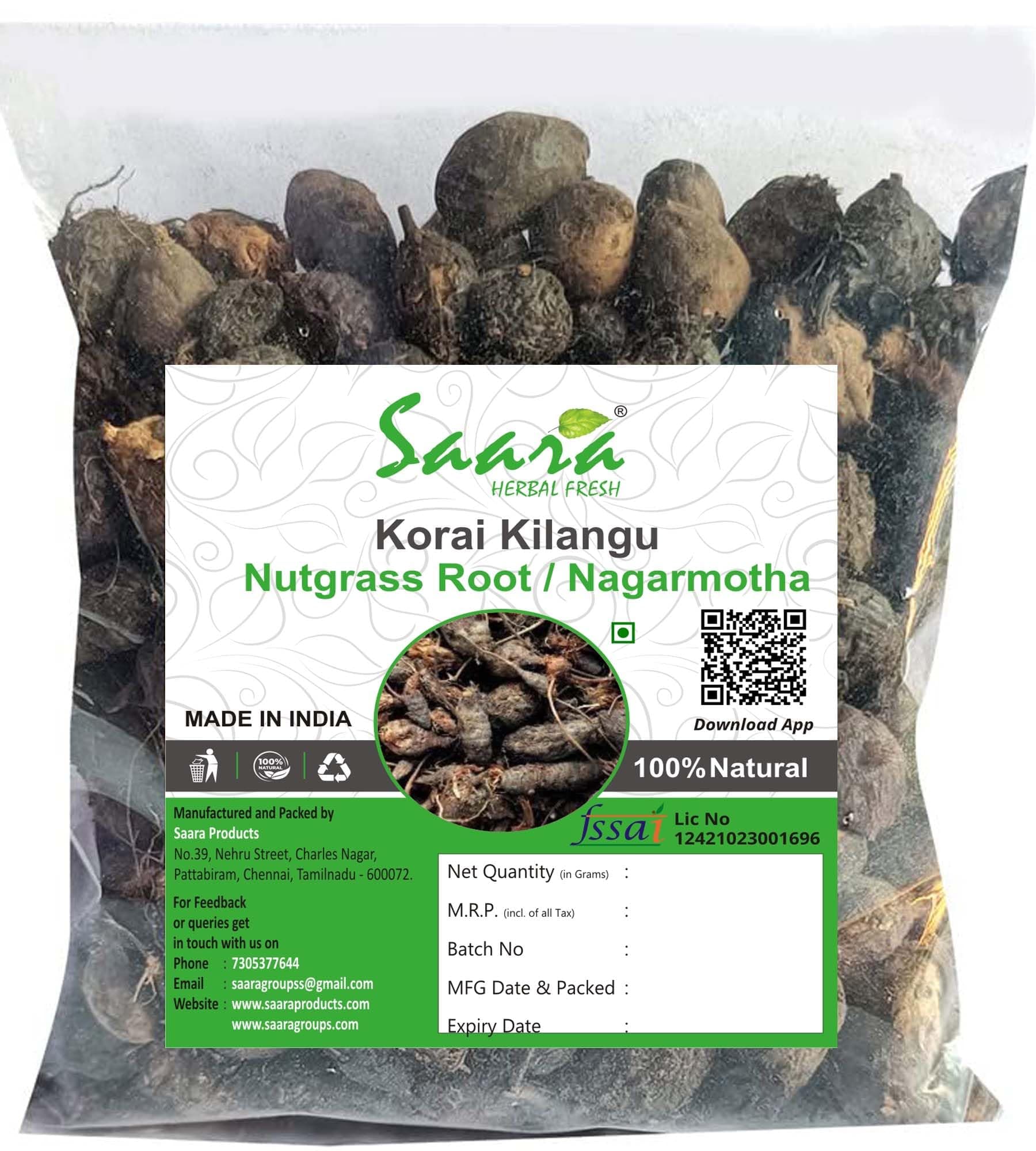 Saara HERBAL FRESH Korai Kilangu, 100g| Cyperus Rotundus | Nagarmotha | Nut Grass Root, 100gm