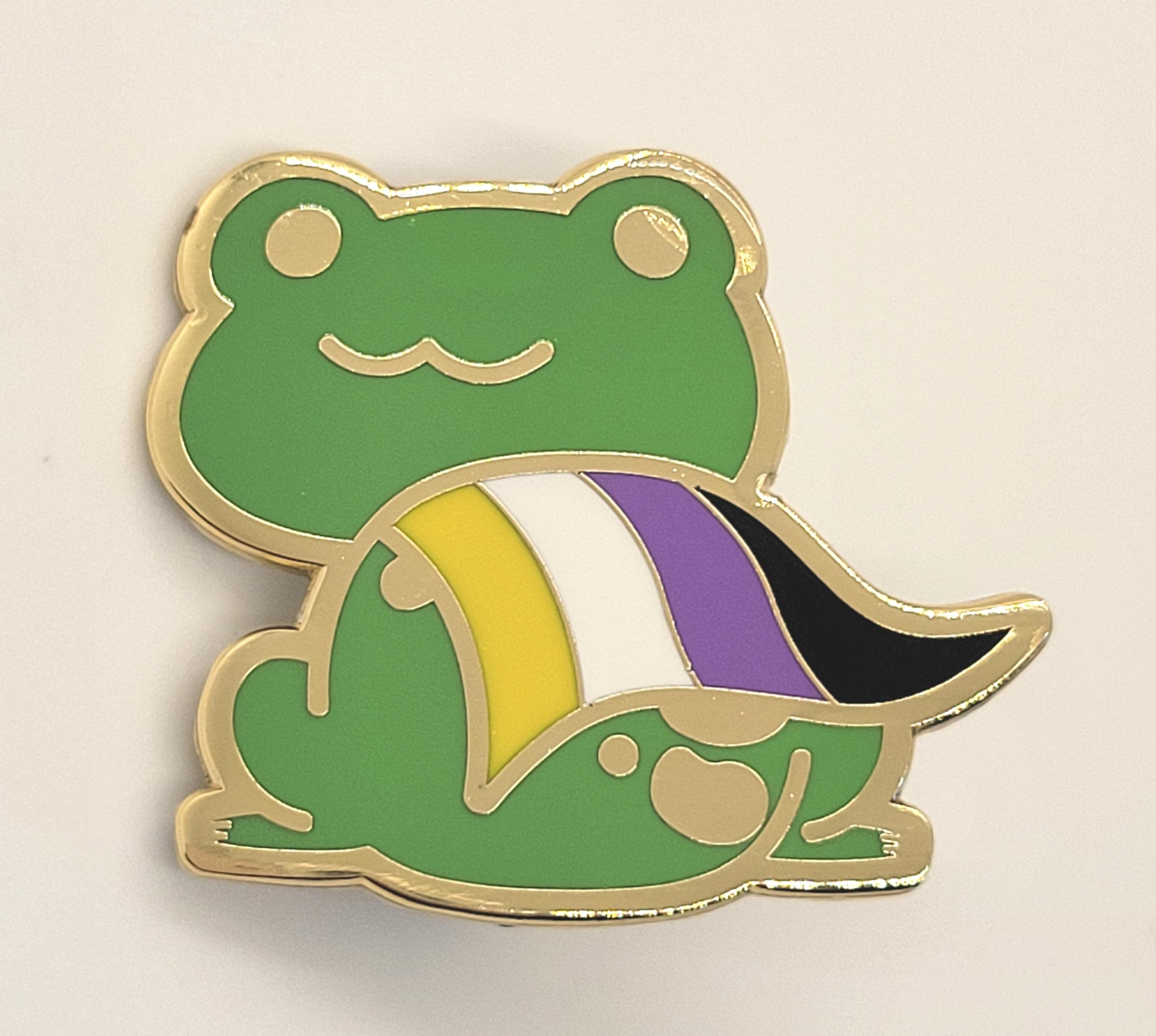 Nonbinary Pride Frog Pin in Enby LGBT+ Flag Colors | Chibi Superhero Gay Frog Pin, enamel