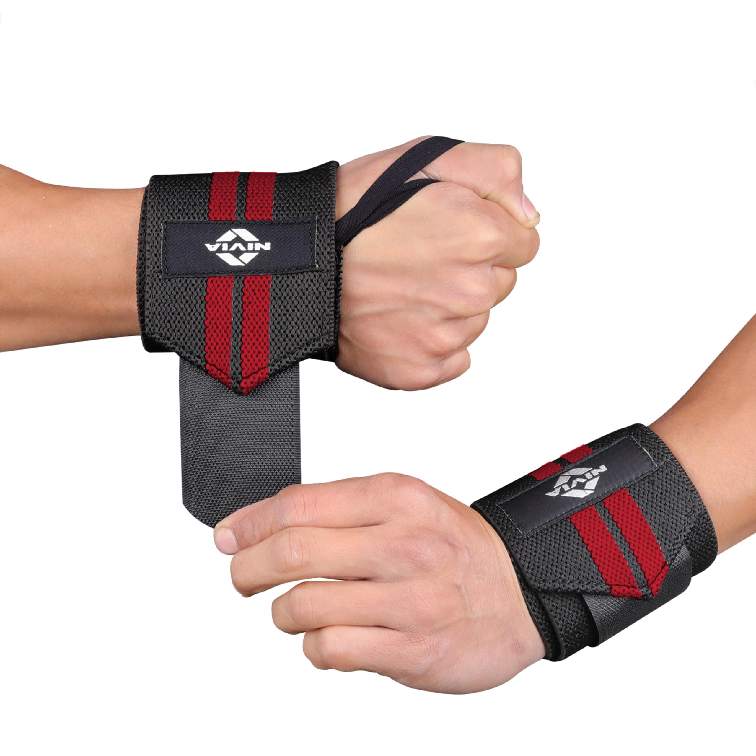 Nivia Wrist Supporter with Thumb Loop for Men & Women, wrist band for gym workout, Compression Band for Gym, Fitness, Weightlifting & Sports Injury Protection (Black/Red, M), Available In Pair