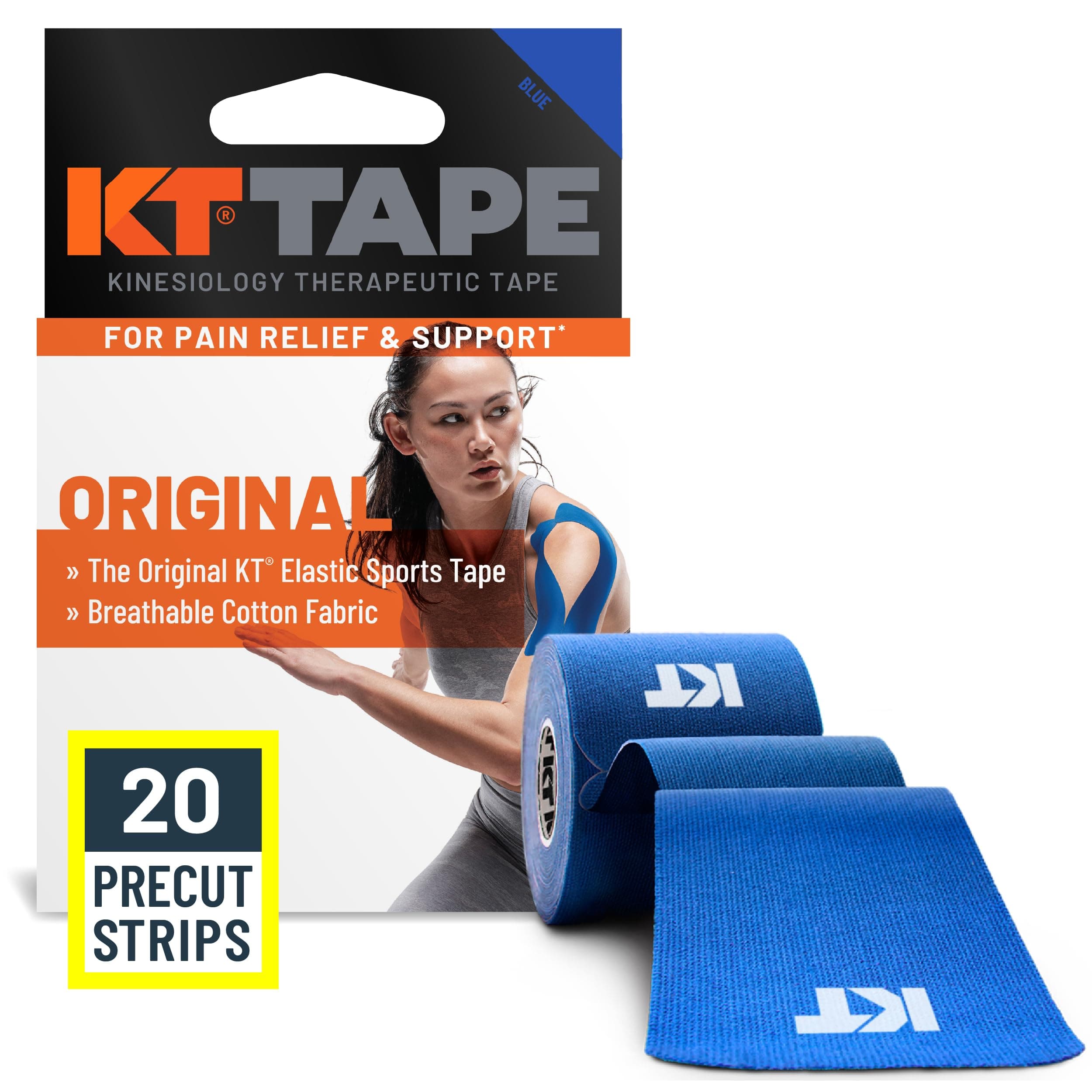 Kt Tape Elastic Sports Tape, Pre-Cut,20 Strip,Ctn,Blue