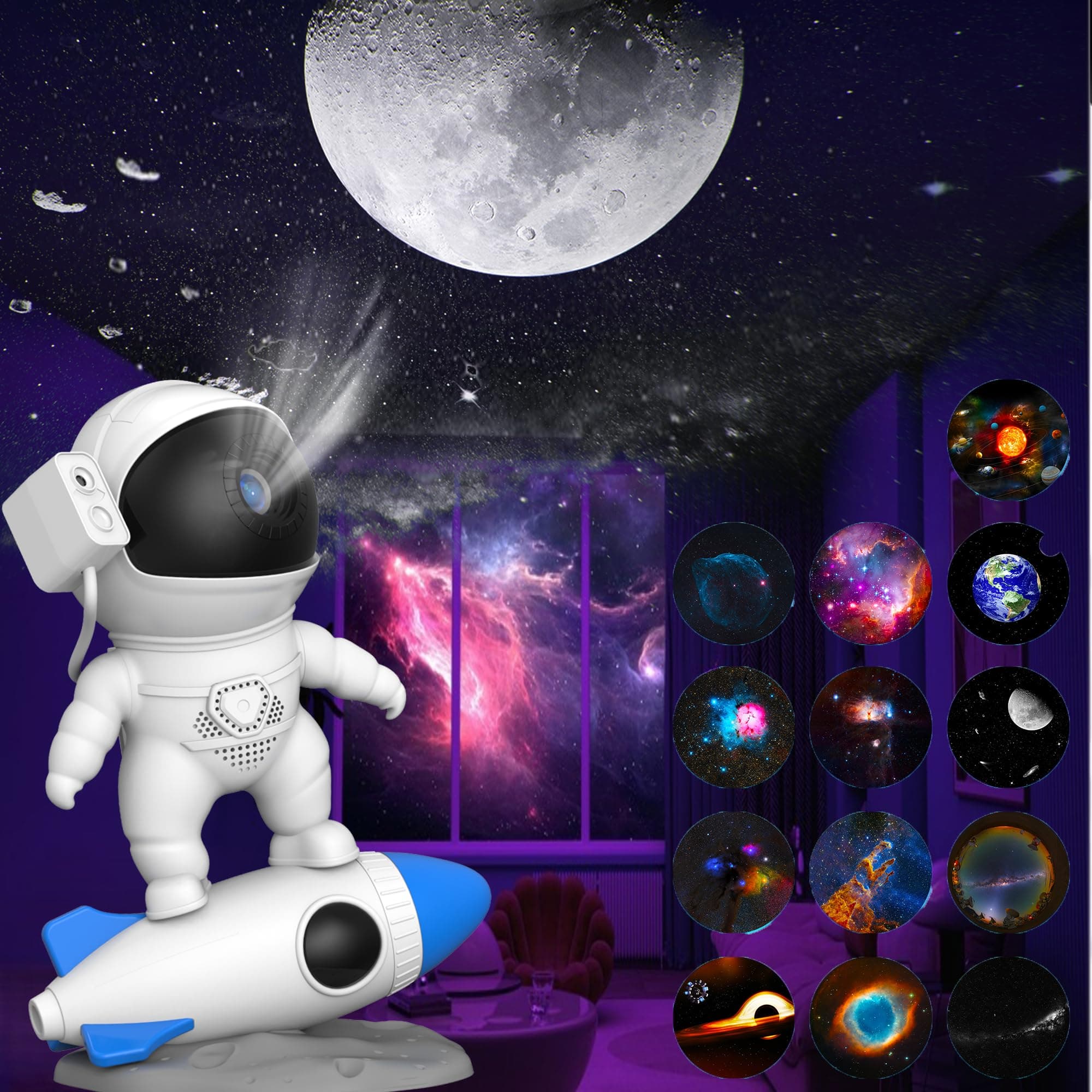 Astronaut Galaxy Projector for Bedroom, HD Galaxy Light Projector with Timer and 360° Rotation, Planetarium Projector with 13 Film Discs and 9 Colors, Star Projector Gift for Kids