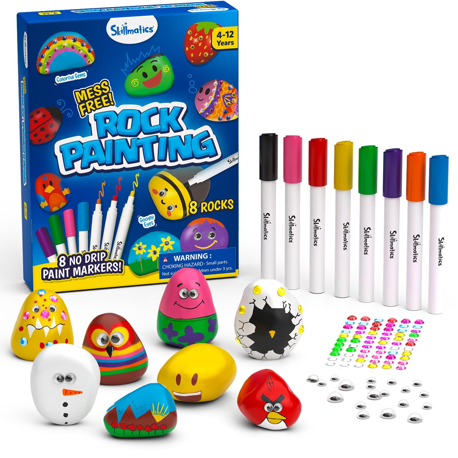 Skillmatics Rock Painting Kit - Mess-Free Art & Craft Activity for Girls & Boys, Craft Kits & Supplies, DIY Creative Activity, Gifts for Kids Ages 4, 5, 6, 7, 8, 9, 10, 11, 12, Multicoloured