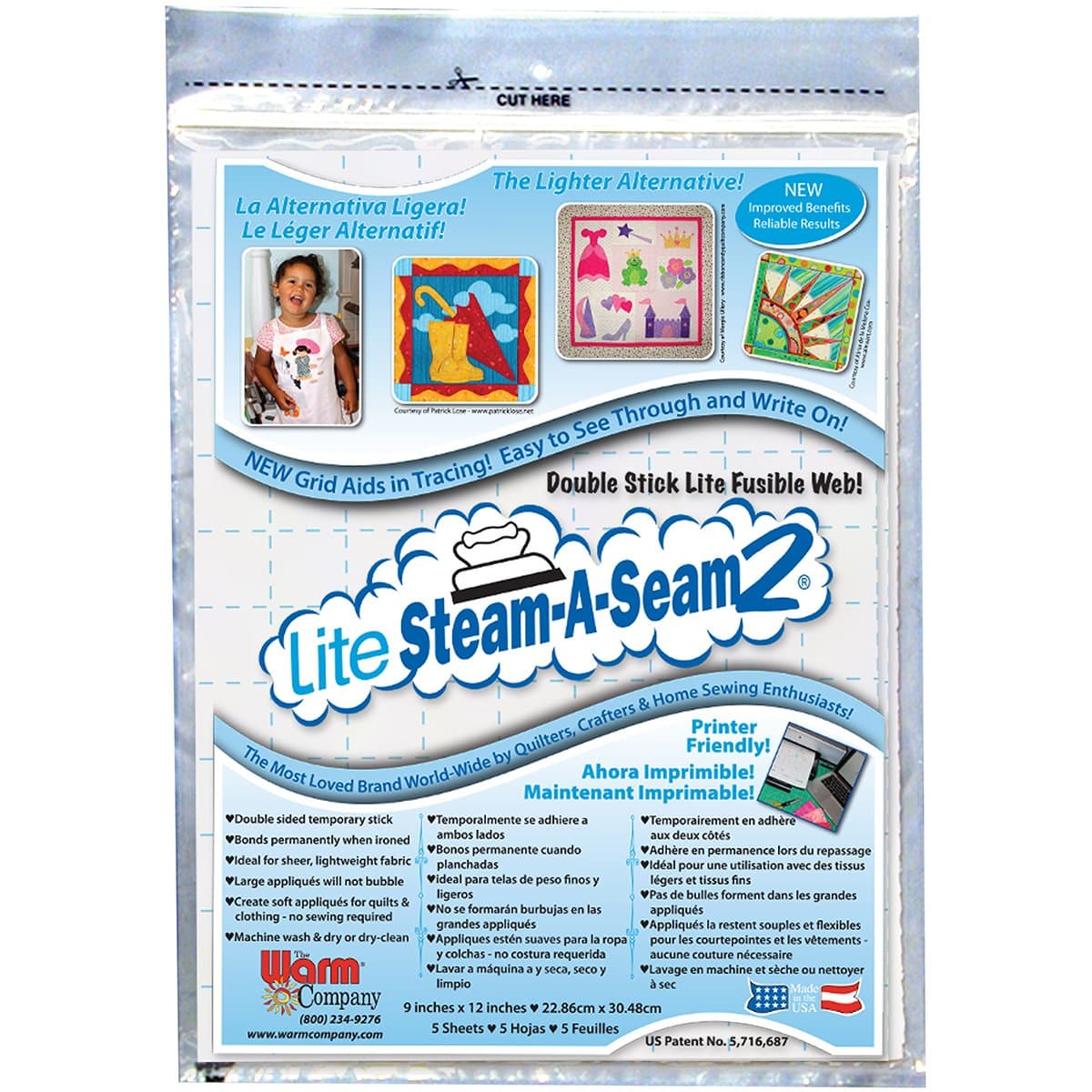 Warm Company Steam-A-Seam Lite Steam-A-Seam 2 Double Stick Fusible Web-9"X12" Sheets 5/Pkg